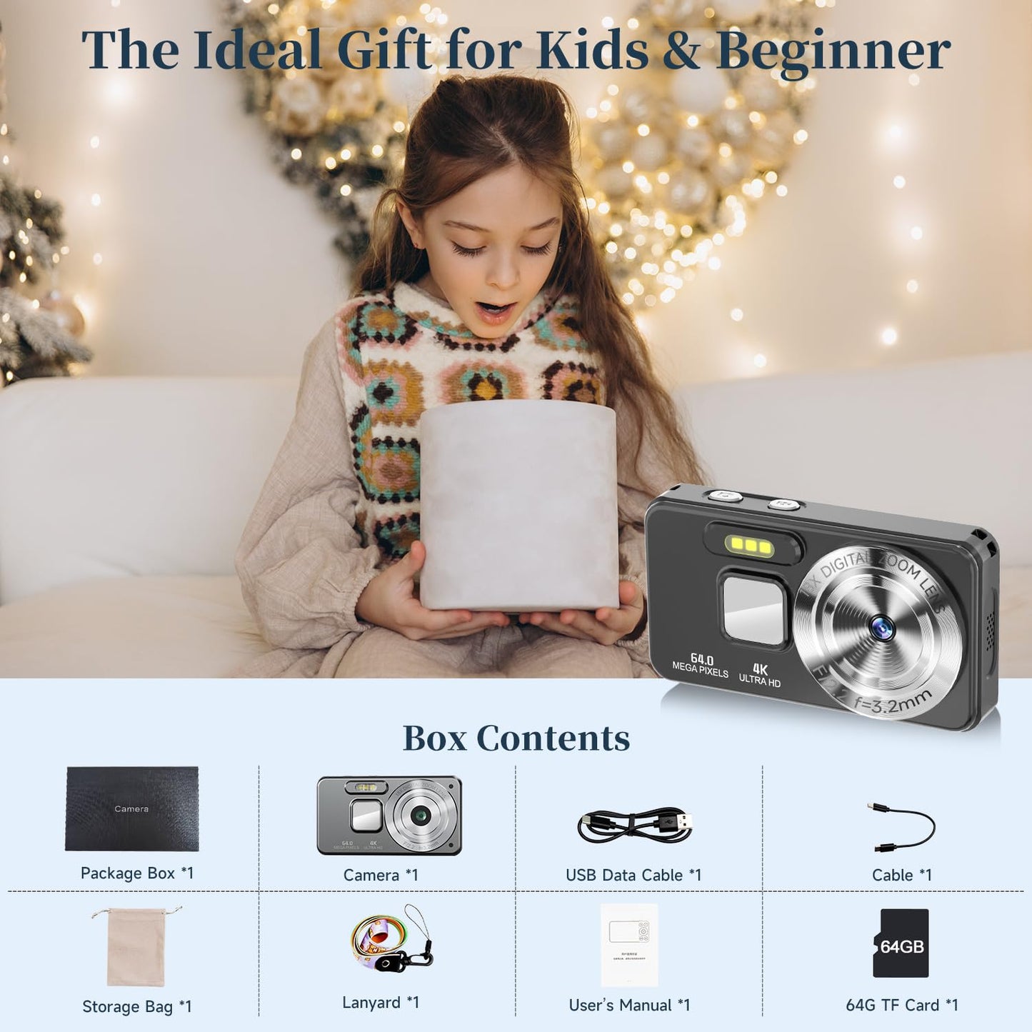 4K 64MP Autofocus Digital Camera for Beginners