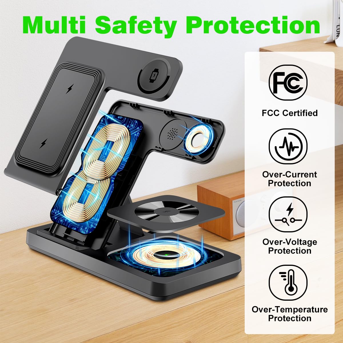 Wireless Charger, 3 in 1 Charging Station for Multiple Devices, Wireless Charging Stand for iPhone 8-15 Series,iWatch9/8/7/6/5/4/3/2/SE, AirPods3/2/Pro (Black)
