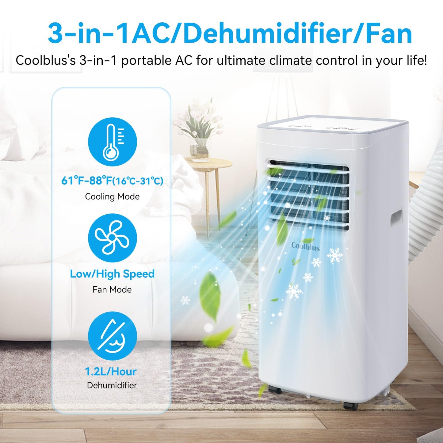 8500 BTU Portable Air Conditioners Cool Up to 360 Sq.Ft,3 IN 1 portable ac unit with Remote Control/LED Display/24Hrs Timer/Window Installation Kit & Screwdriver,White