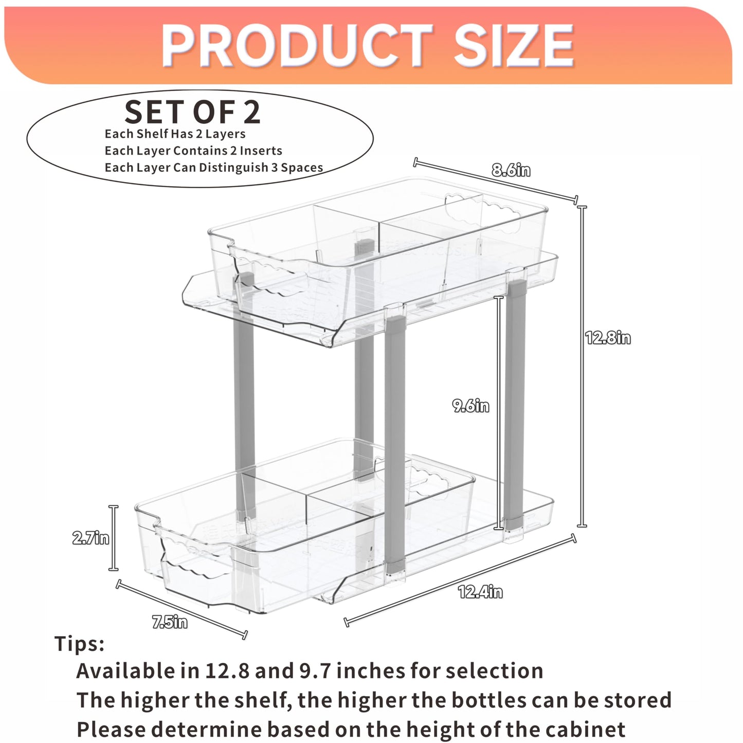Clear 2-Tier Under Sink Organizer with Dividers