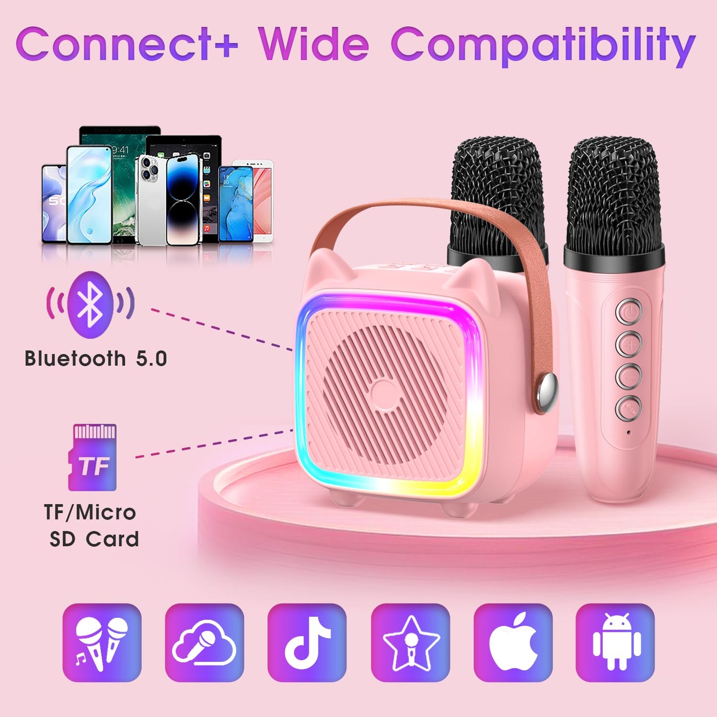 Mini Karaoke Machine with 2 Wireless Microphones