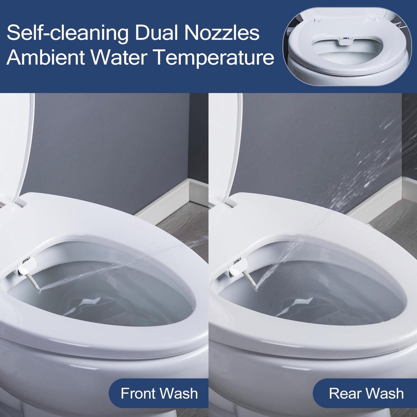 Heated Elongated Bidet Toilet Seat with Night Light