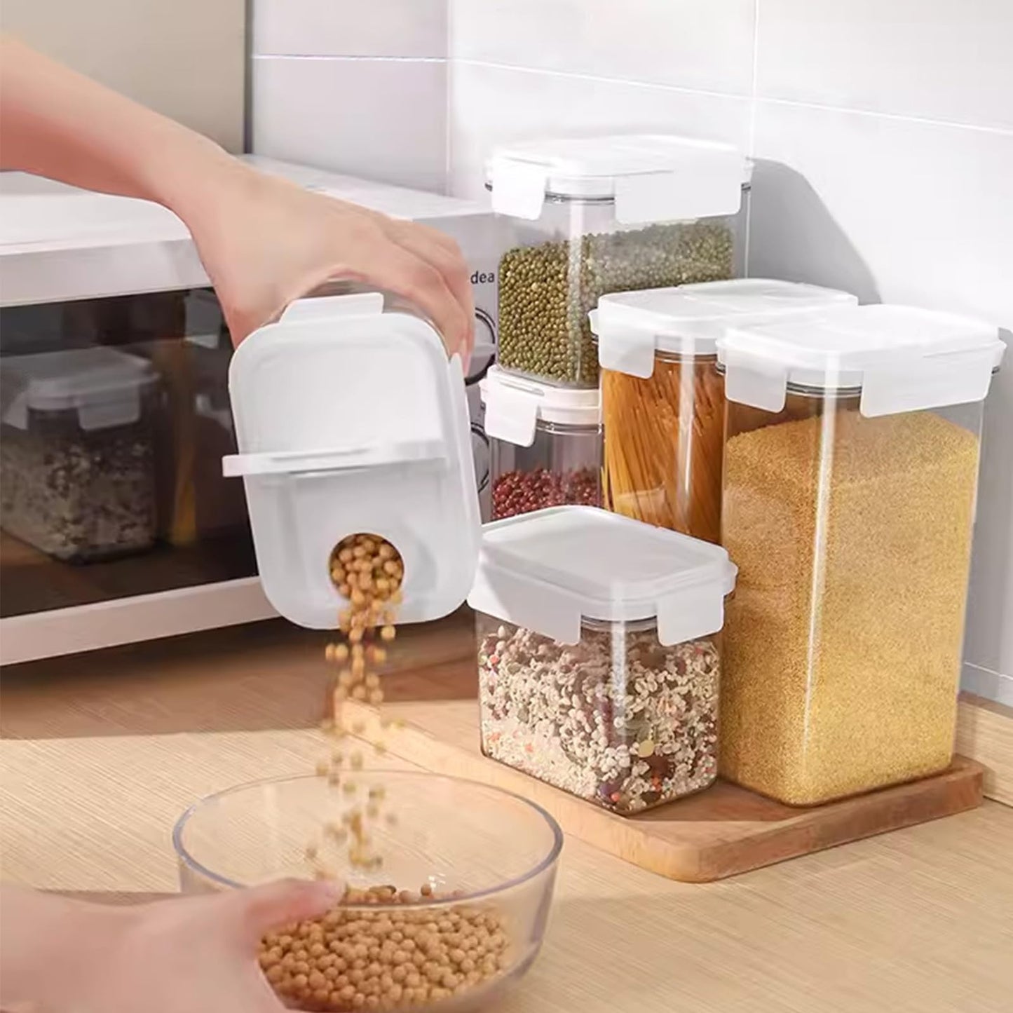 XhOSLAnd Cereal Storage Container Set (Flip Top) BPA Free PET Material, Reusable, Pantry Organizer, Food Portion Container (Set of 4, 2 Large, 2 Small)