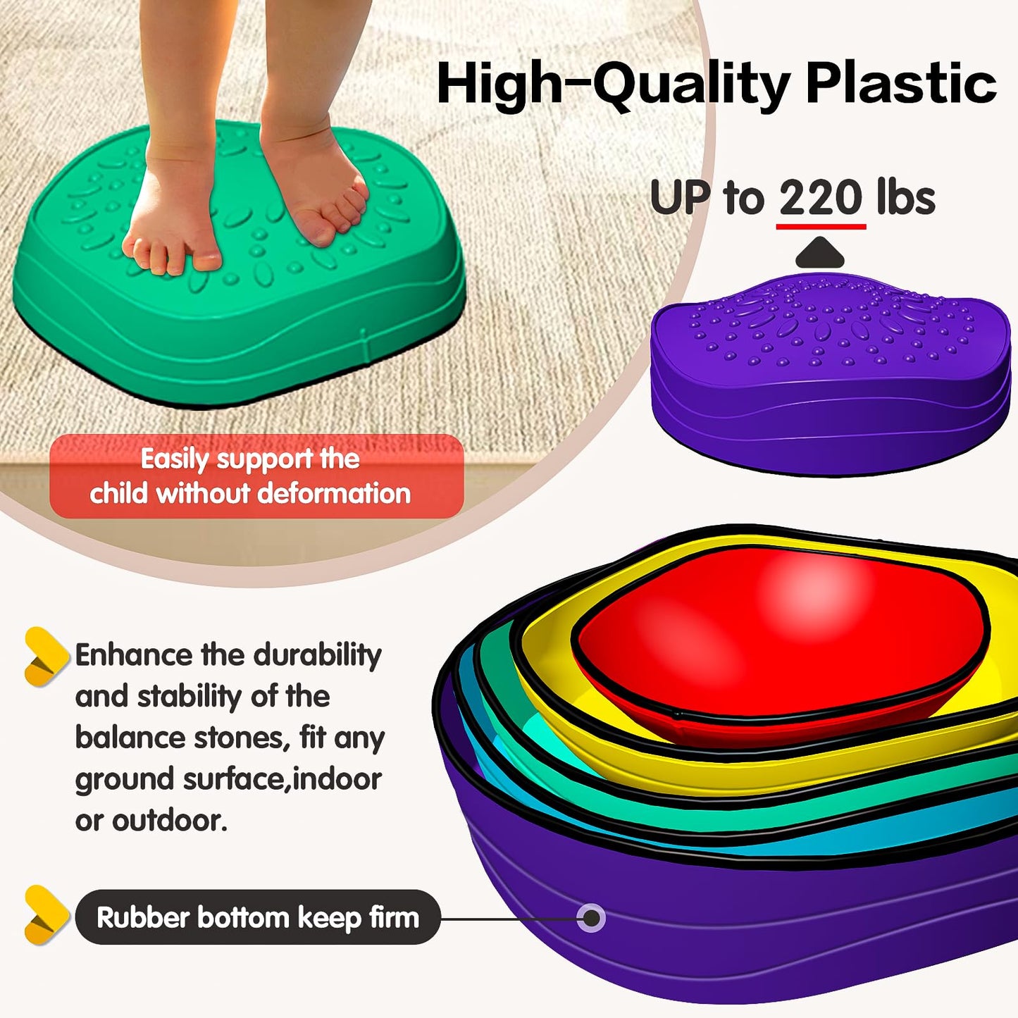 5 Pcs Non-Slip Stepping Stones for Kids