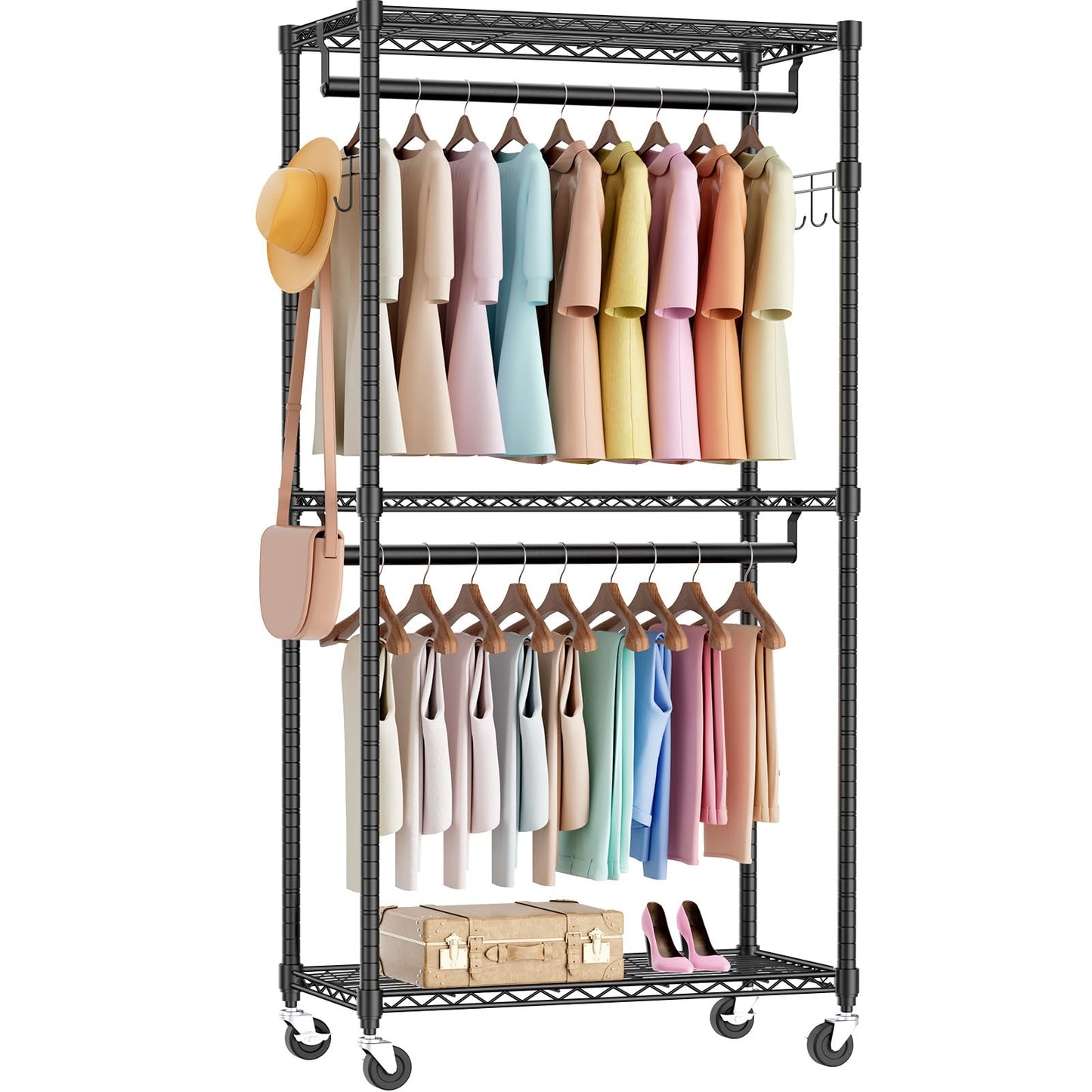 Heavy Duty Adjustable Clothes Rack with Wheels
