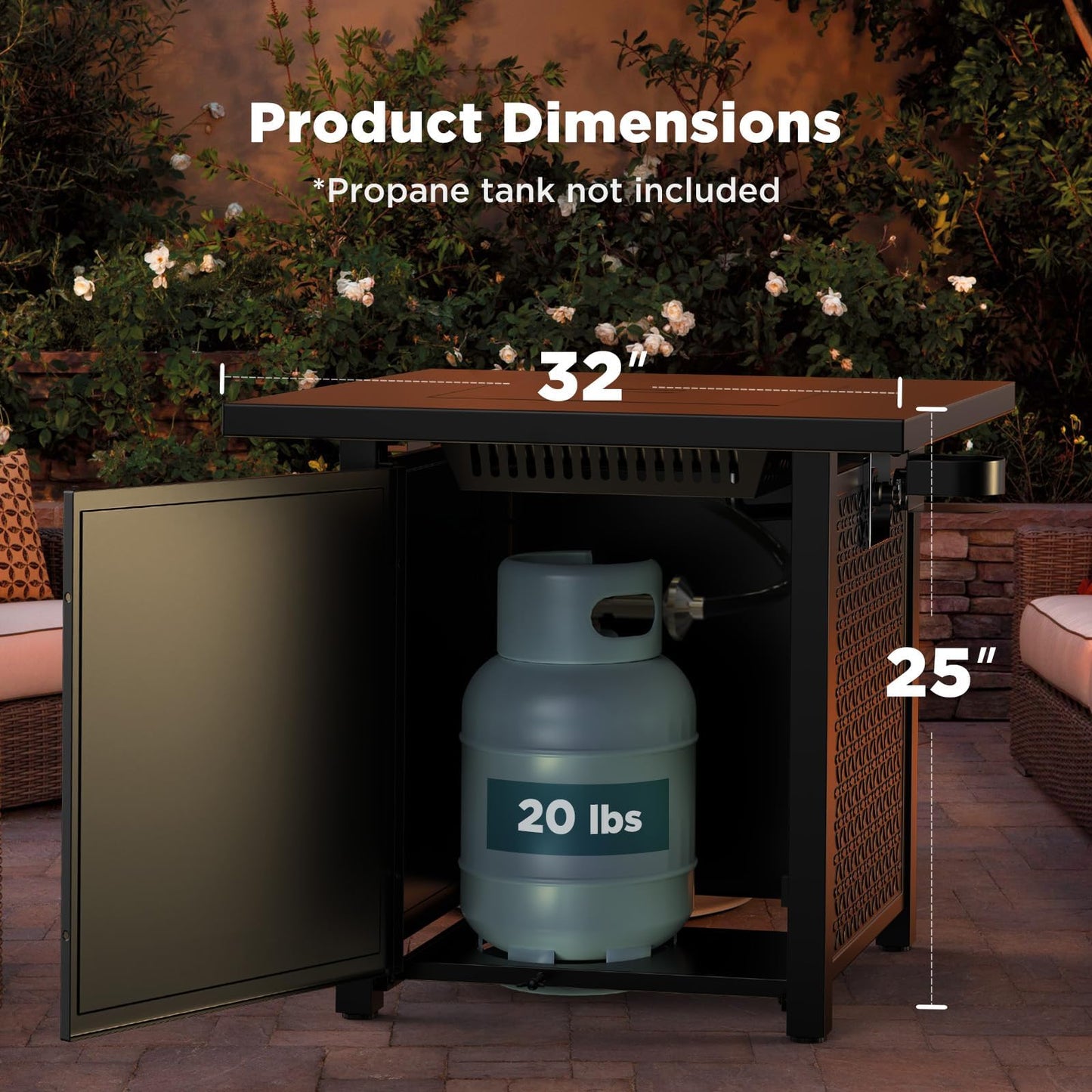Ciays 32" Propane Fire Pit Table with Lid