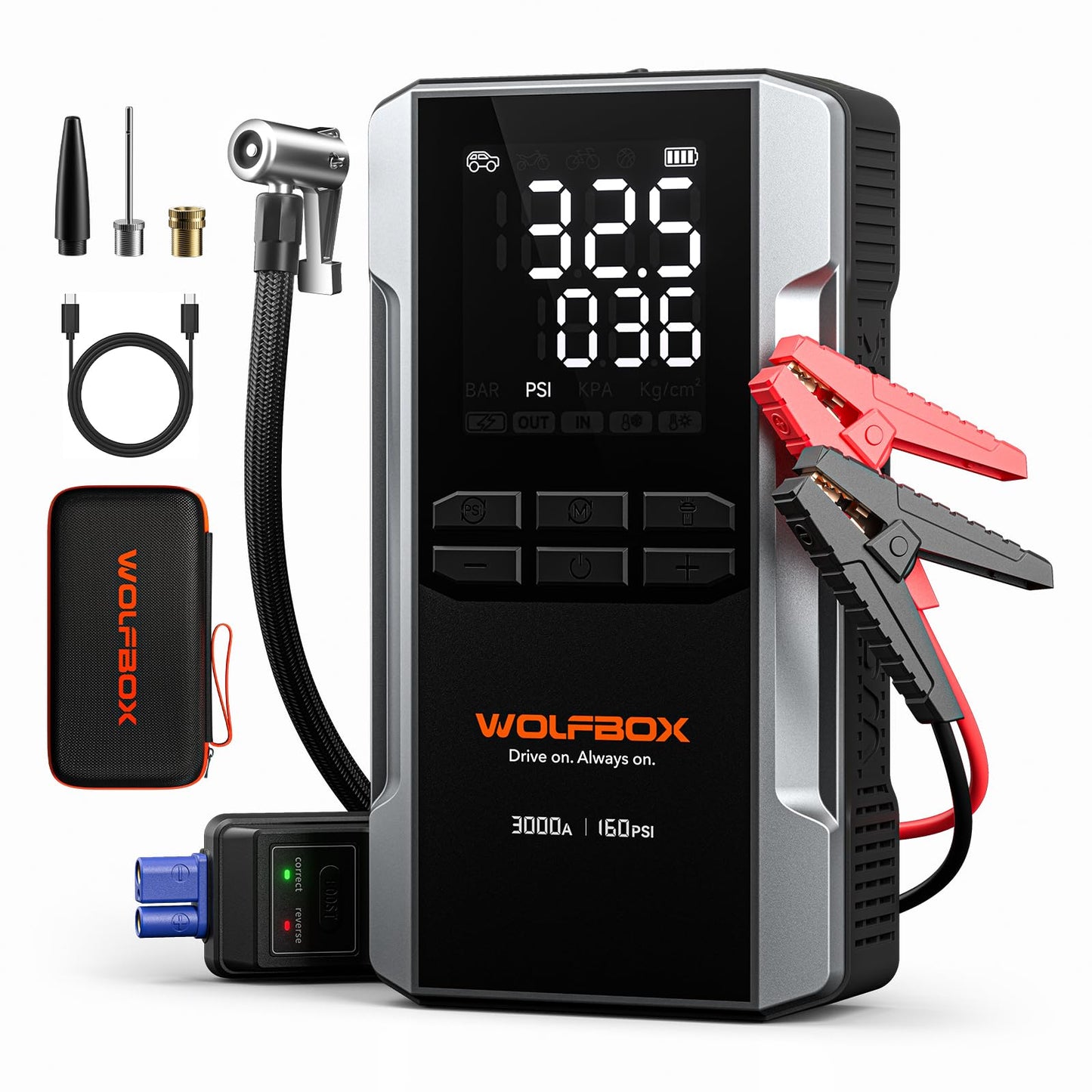 3000A Jump Starter with Air Compressor by WOLFBOX