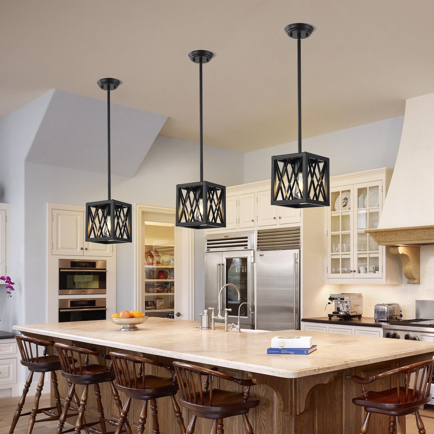 Farmhouse Black Pendant Lights for Kitchen, 2-Pack