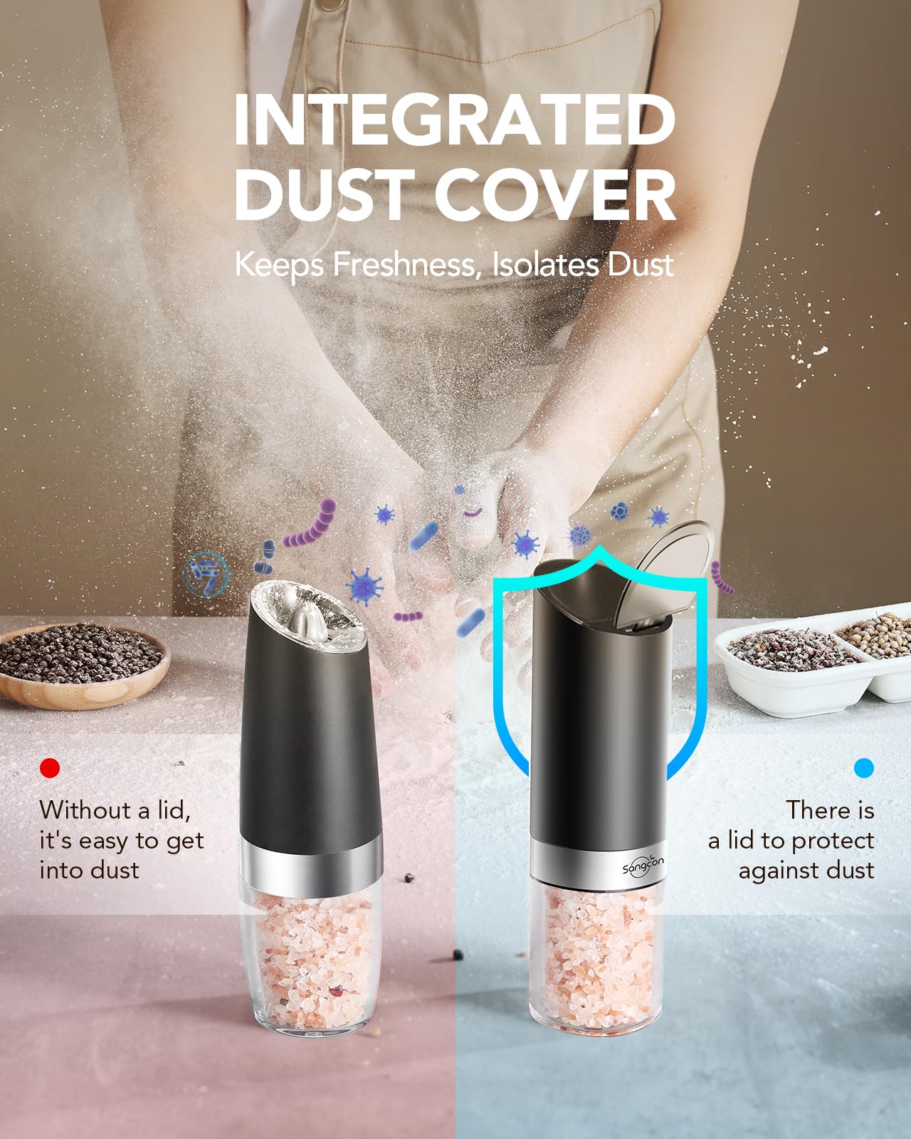 Electric Salt and Pepper Grinder Set with LED Light