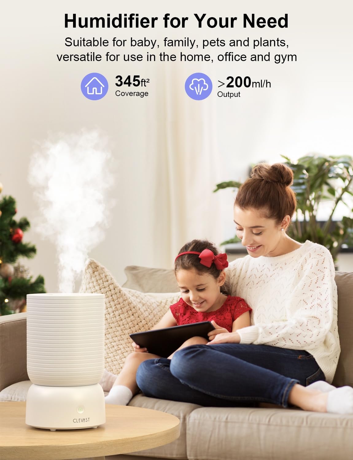 CLEVAST Ultrasonic Cool Mist Humidifier with Diffuser