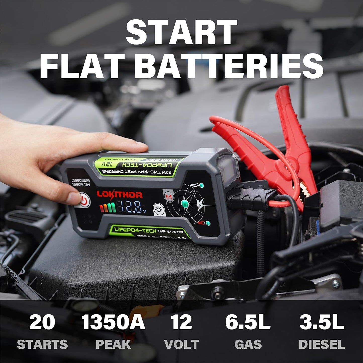 1350 Amp LOKITHOR Jump Starter with Fast Charging