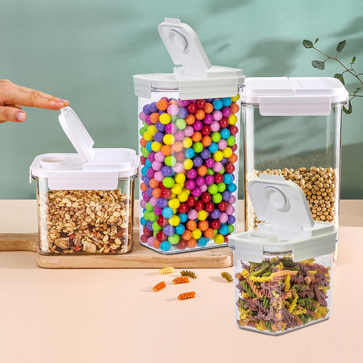 XhOSLAnd Cereal Storage Container Set (Flip Top) BPA Free PET Material, Reusable, Pantry Organizer, Food Portion Container (Set of 4, 2 Large, 2 Small)