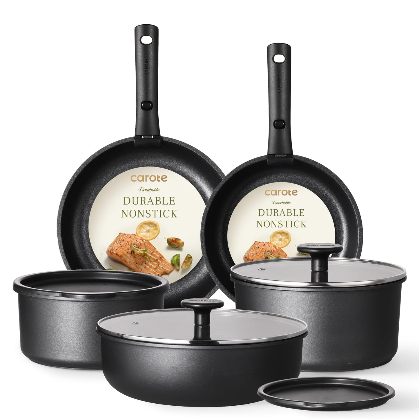 Nonstick Cookware Set with Detachable Handle