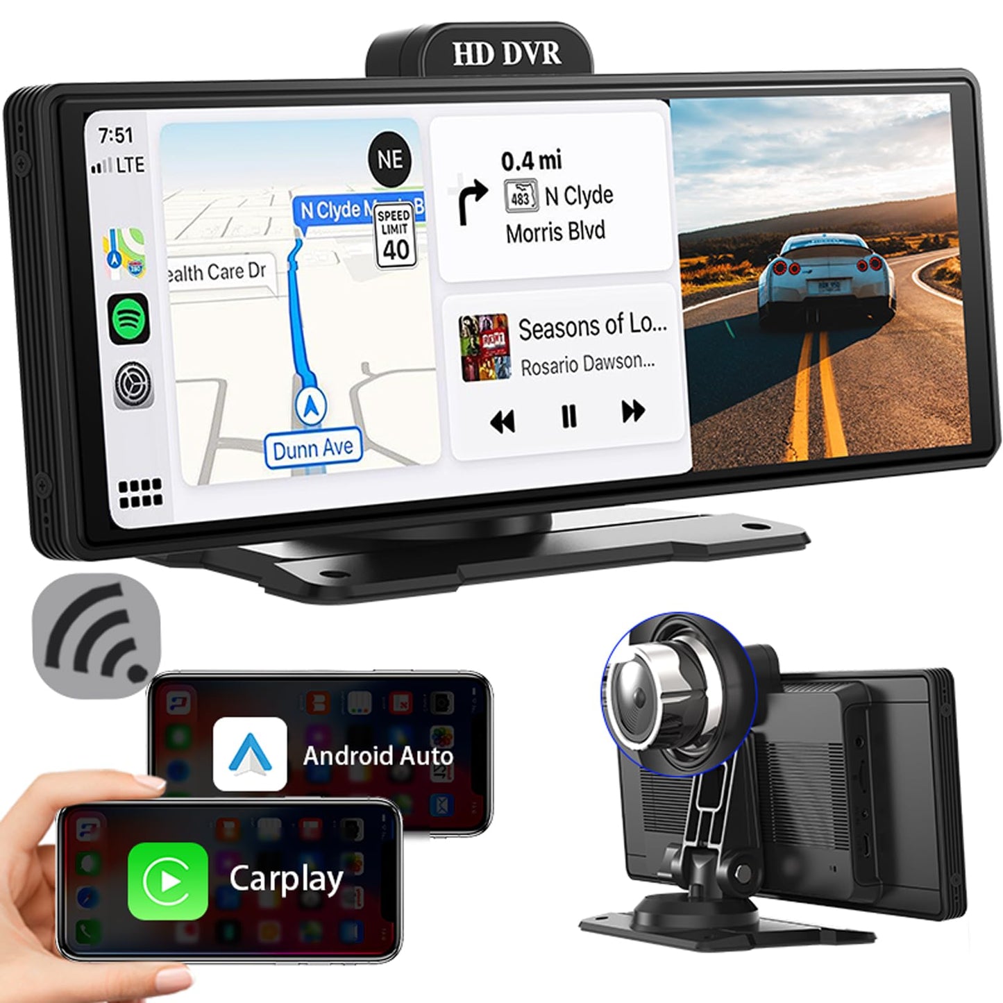 Tkiplay Wireless Apple Carplay Android Auto Car Stereo, 9.3" HD IPS Screen Portable Car Radio with Bluetooth Hands-Free/Mirror Link/Maps Navigation/Voice Control for All Vehicles