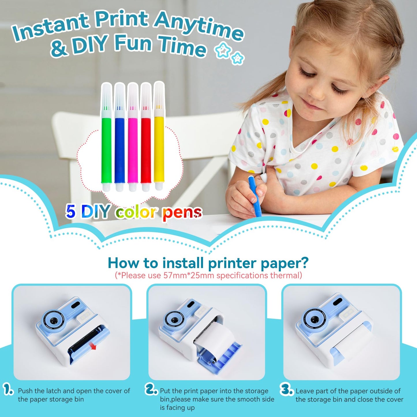 Instant Print Camera for Kids with Accessories