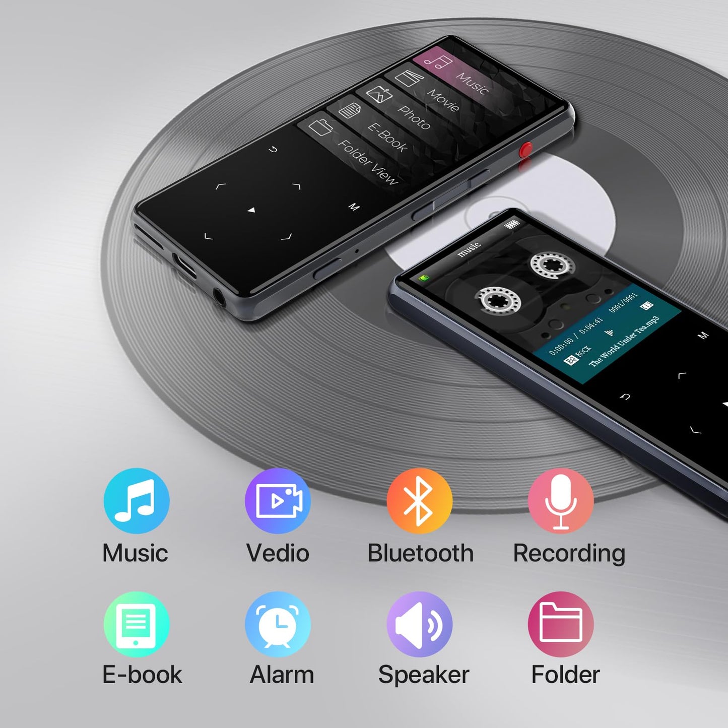 HIFI WALKER M7 64GB MP3 Player with Bluetooth 5.0: 2.4" Screen Portable Music Player with Speaker-Lossless Music Digital Player with Earphones,Voice Recorder,E-Book,Touch Buttons,Ideal for Sport Black