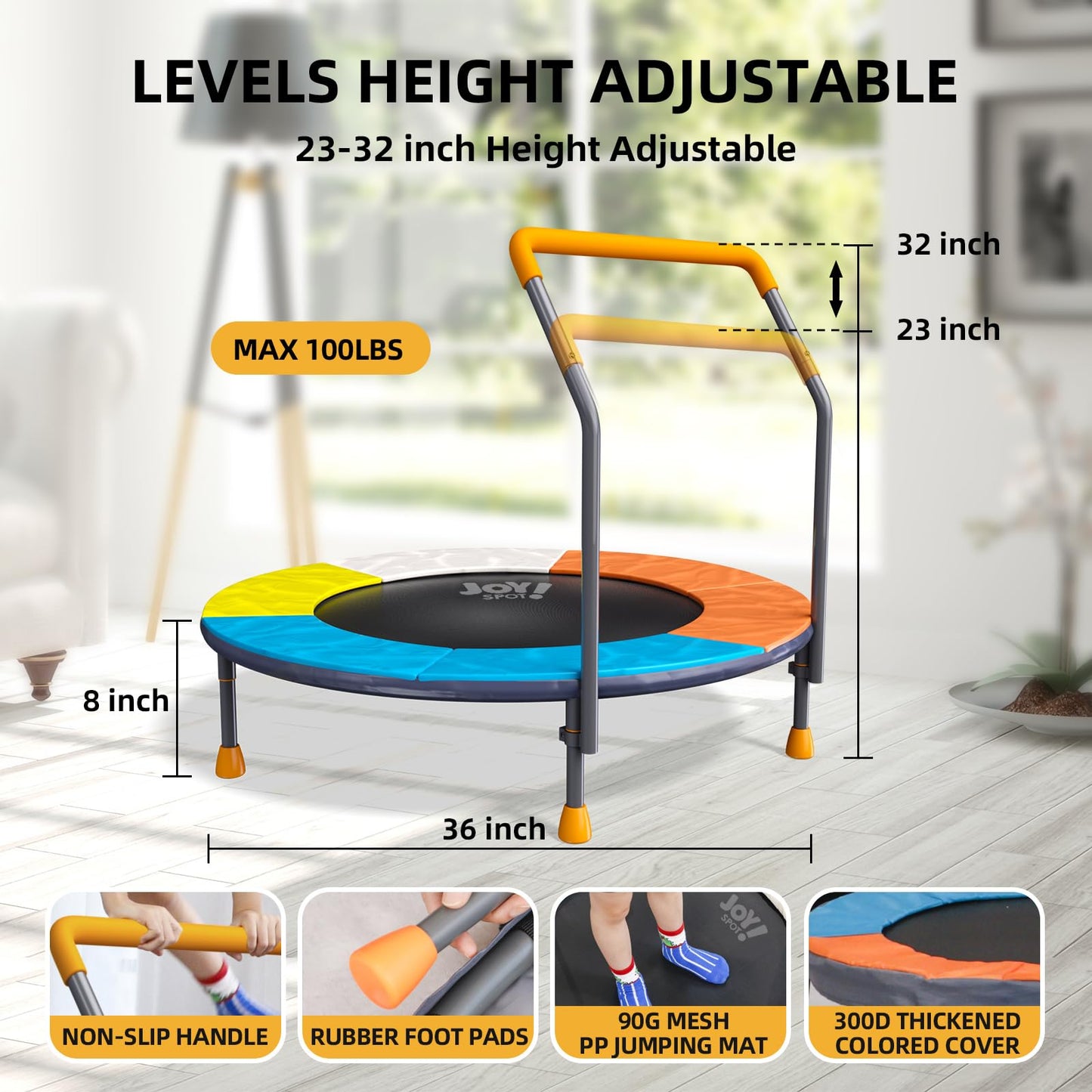 3FT Toddler Trampoline with Adjustable Handlebar