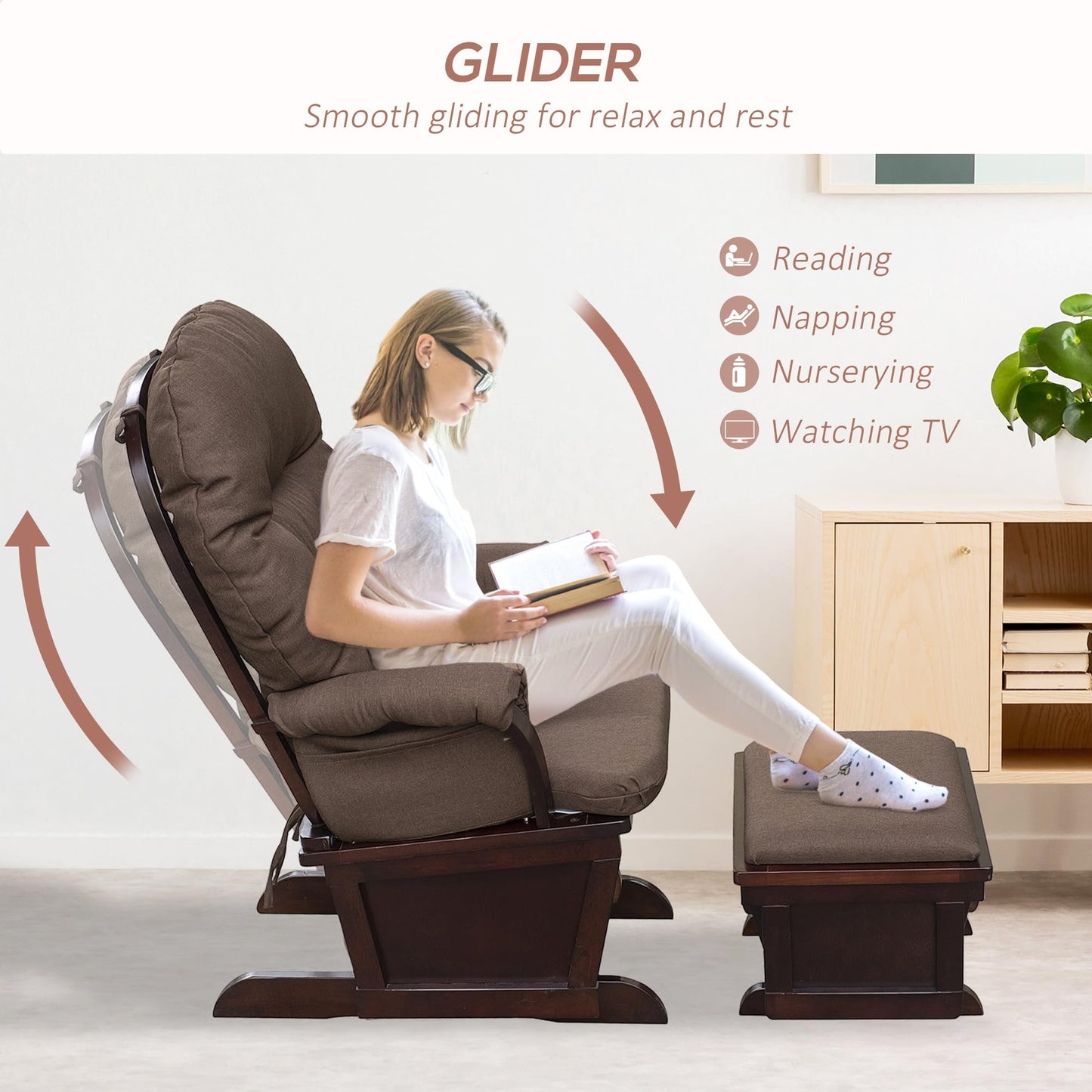 HOMCOM Nursery Glider Rocking Chair with Ottoman