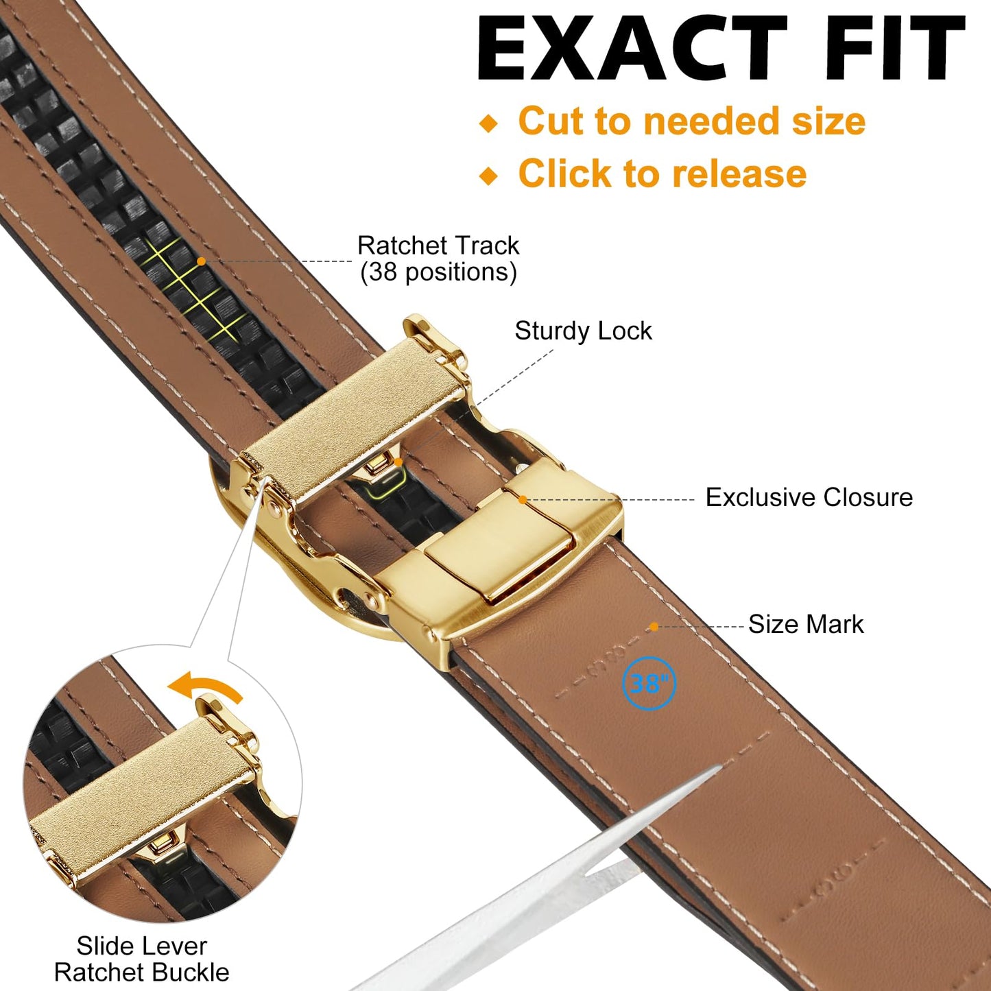 ITIEZY Adjustable Leather Ratchet Belt for Men