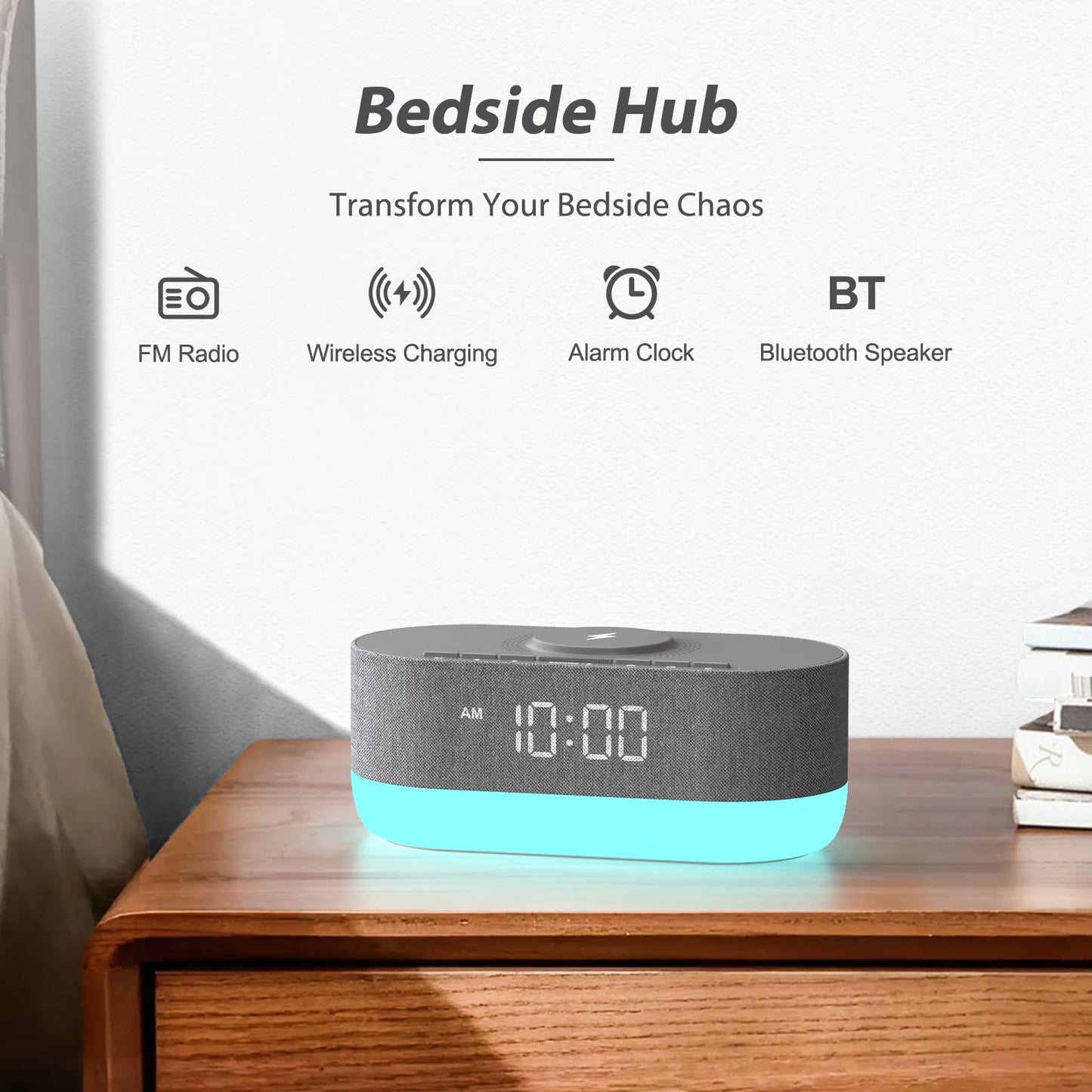 Wireless Charging Alarm Clock with Bluetooth Speaker