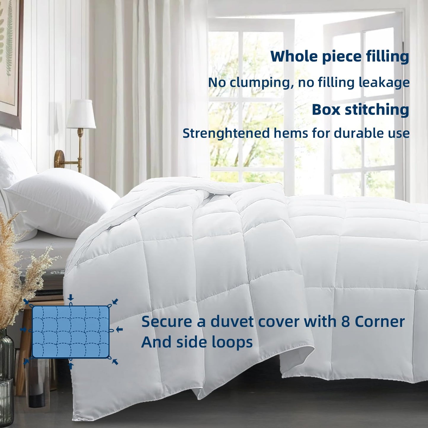COONP All Season Comforters Queen Size, Cooling Down Alternative Quilted Duvet Insert with Corner Tabs,Winter Warm Hotel Comforter,Machine Washable-88 x 88 Inches,Pure White