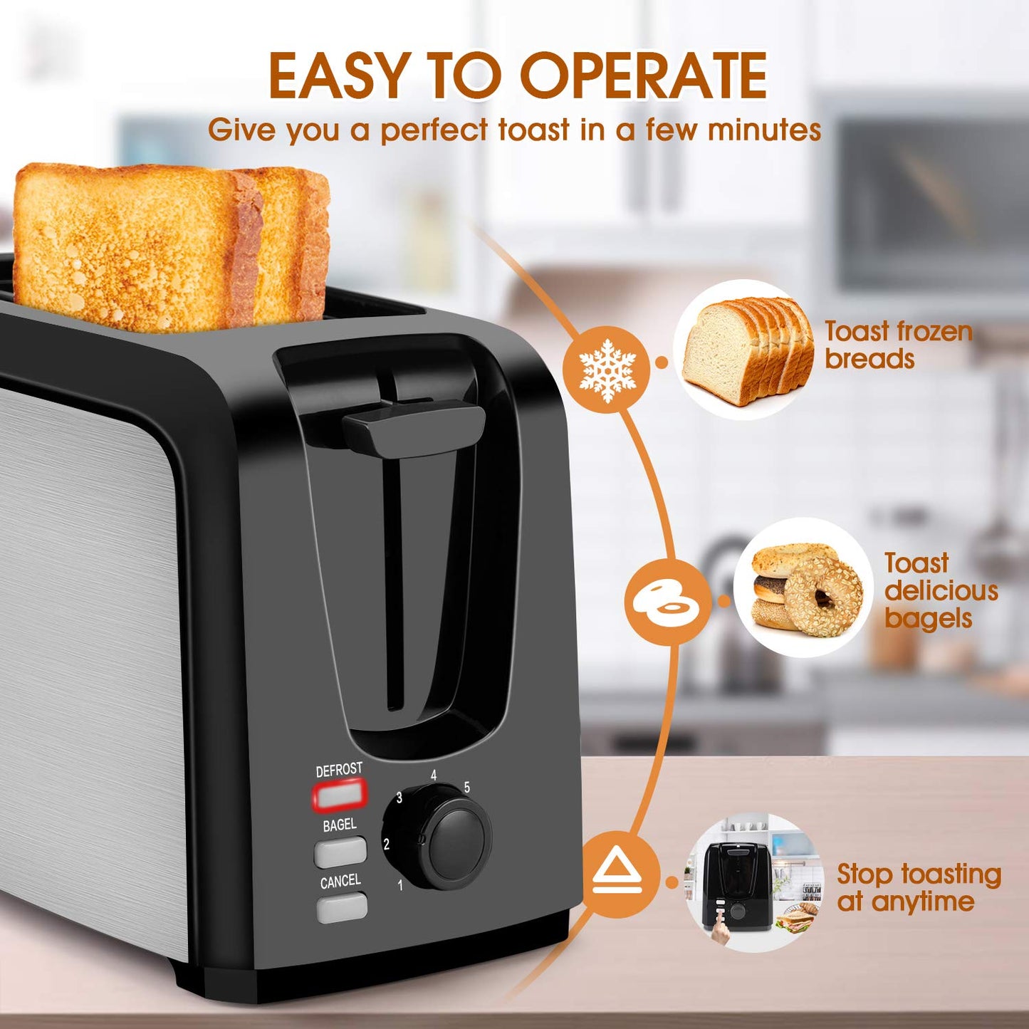 Toaster 2 Slice Stainless Steel Toaster Two Slice Toaster with Removable Crumb Tray Toaster Wide Slot Toasters 2 Slice Best Rated Prime with 7 Bread Shade Settings and Bagel, Defrost, Cancel Function