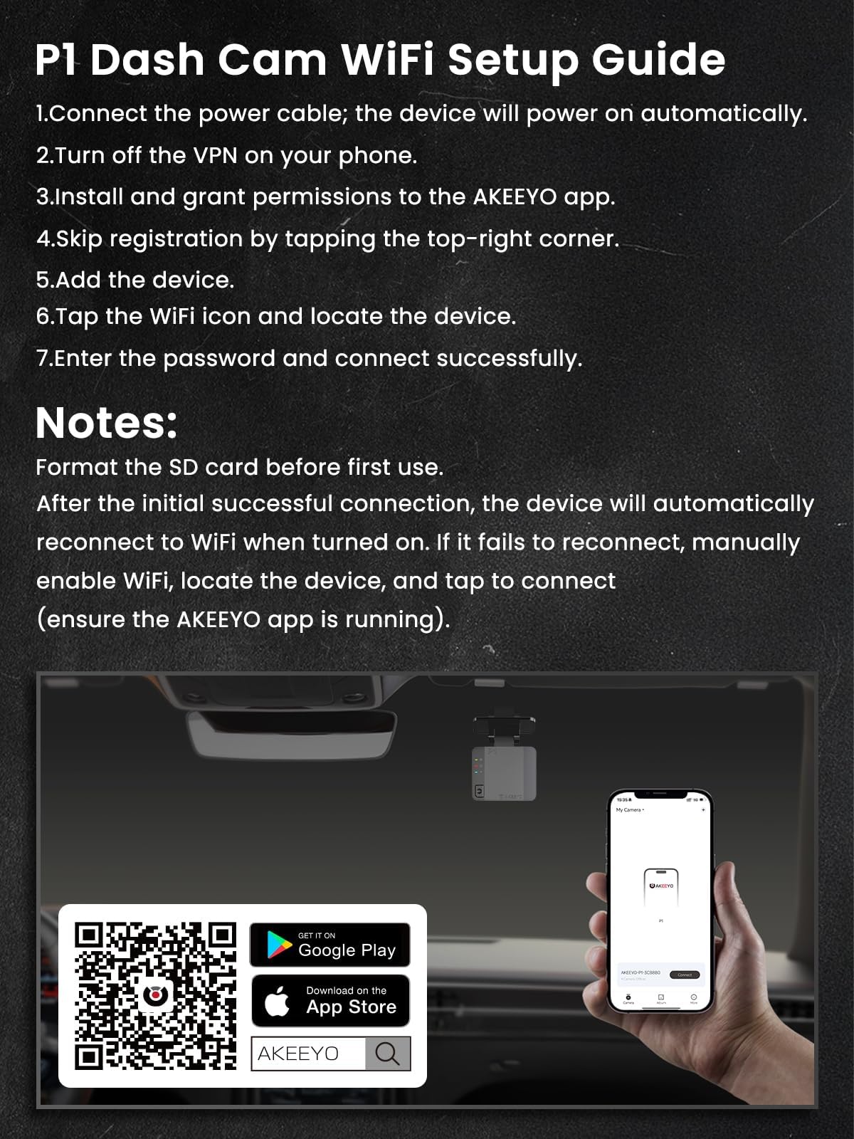 1080P WiFi Dash Cam with Night Vision