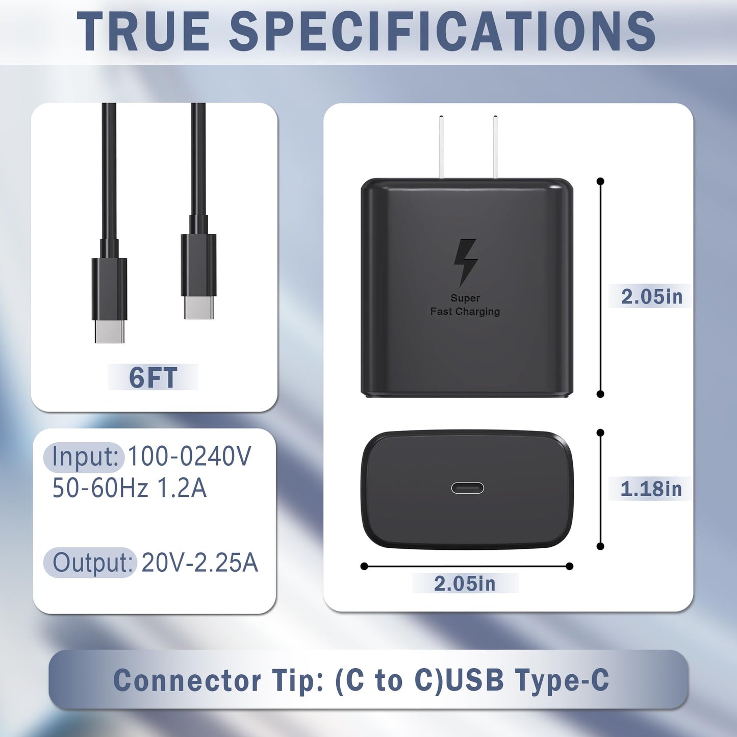 45W Fast Charger with 6FT USB C Cable 2Pack