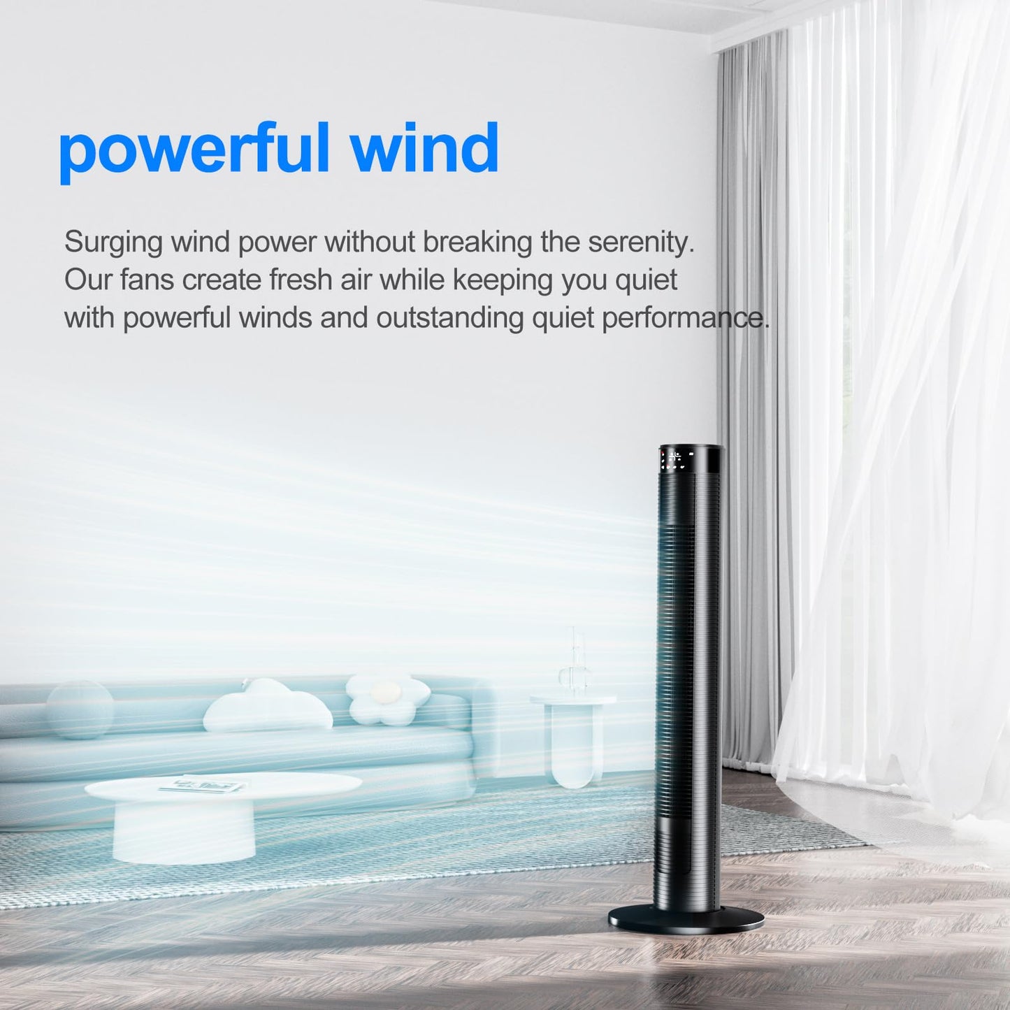 CIH Tower Fan 39 Inch, 24ft/s Velocity Quiet Oscillating Bladeless Fan with Remote, 3 Modes, LED Display, 10H Timer, Black Floor Standing Fan Powerful for Indoor Home Bedroom Office Room