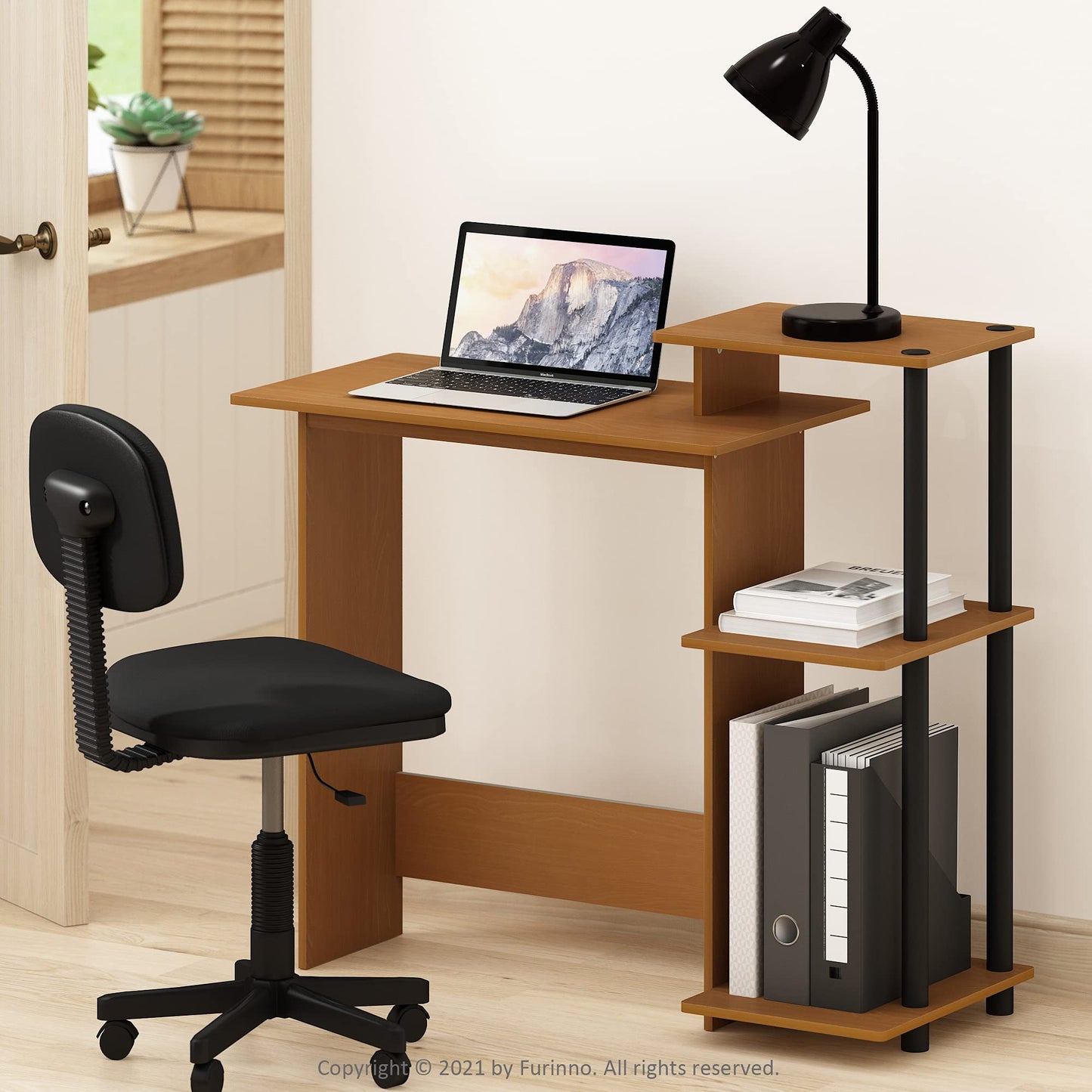 Furinno Laptop Computer Desk with Square Shelves
