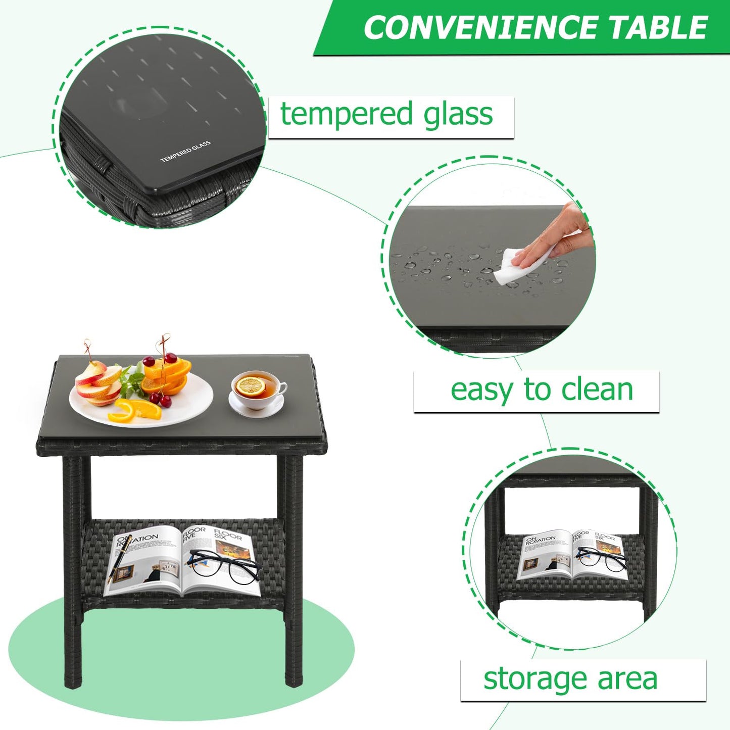 Outdoor Rattan Bistro Chair Set with Table