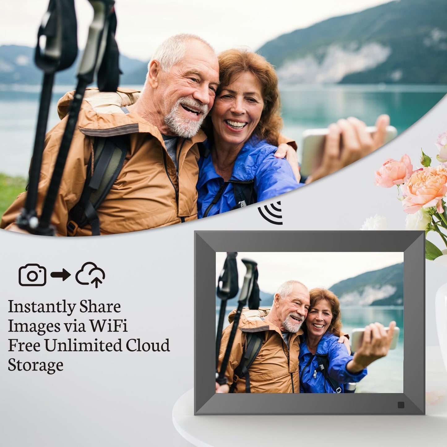 BSIMB 10 Inch 32GB WiFi Digital Picture Frame, Electronic Photo Frame with IPS Touch Screen, Instantly Share Pictures & Videos via App & Email, Auto-Rotate, Wall Mountable, Gift for Mother's Day