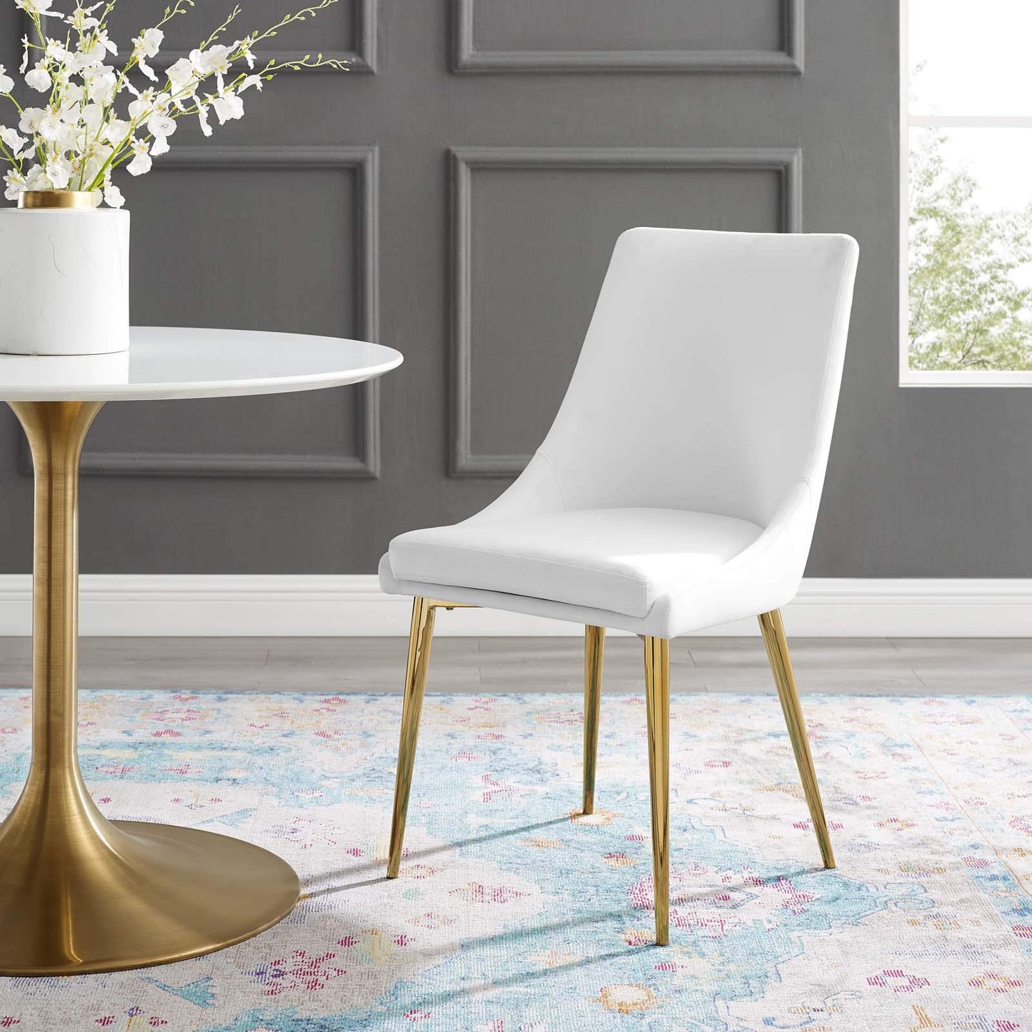 Modway Viscount Modern Accent Performance Velvet Dining Chair, White