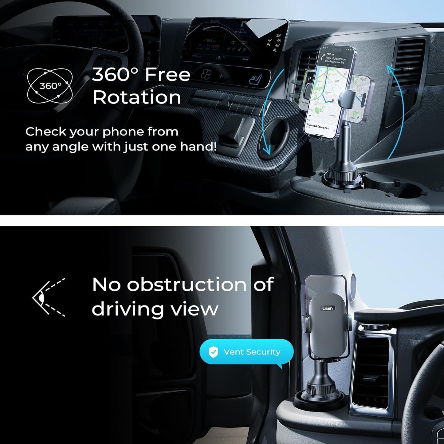 LISEN 360° Adjustable Car Phone Holder Mount