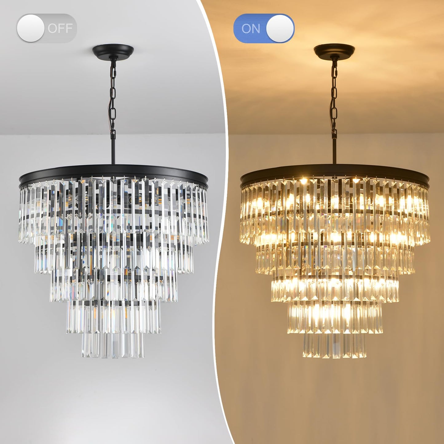 Blinghy Black Crystal Adjustable Chandelier for Home