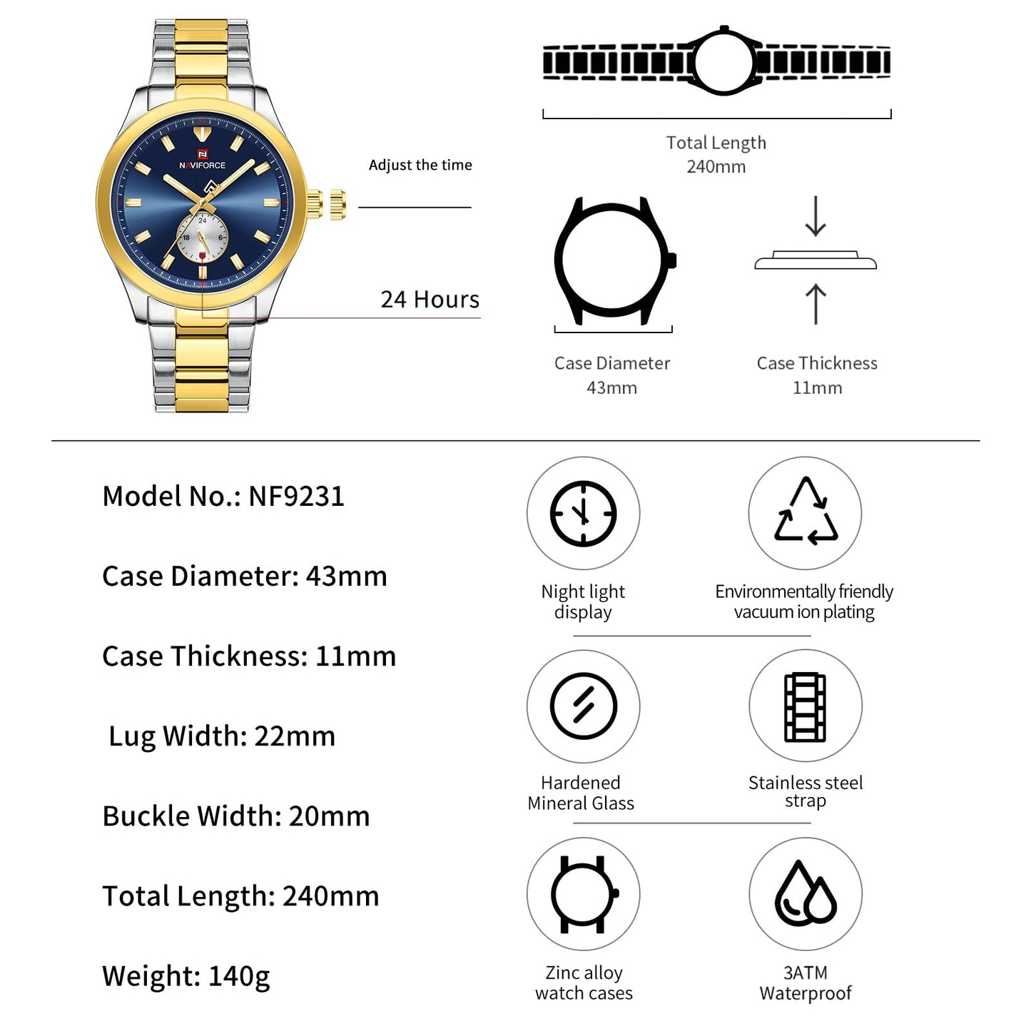 NAVIFORCE Waterproof Stainless Steel Quartz Watch for Men