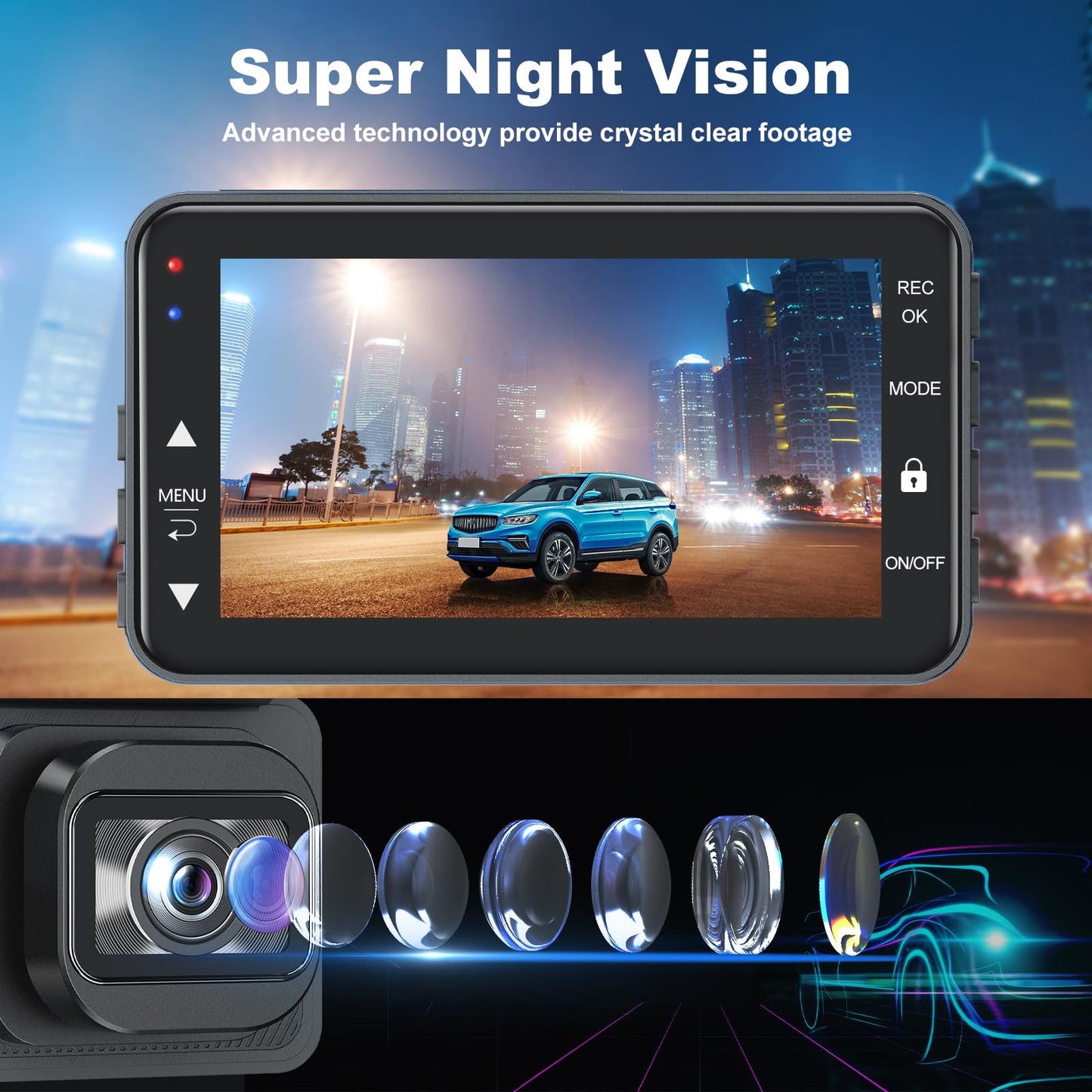 4K Dash Cam Front and Rear with Night Vision