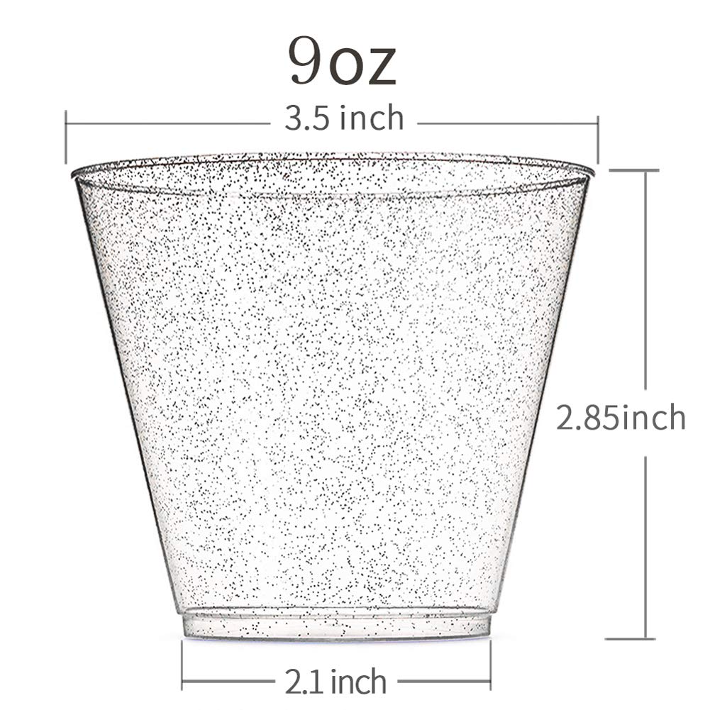 WDF 200pcs 9OZ Silver Glitter Party Cups