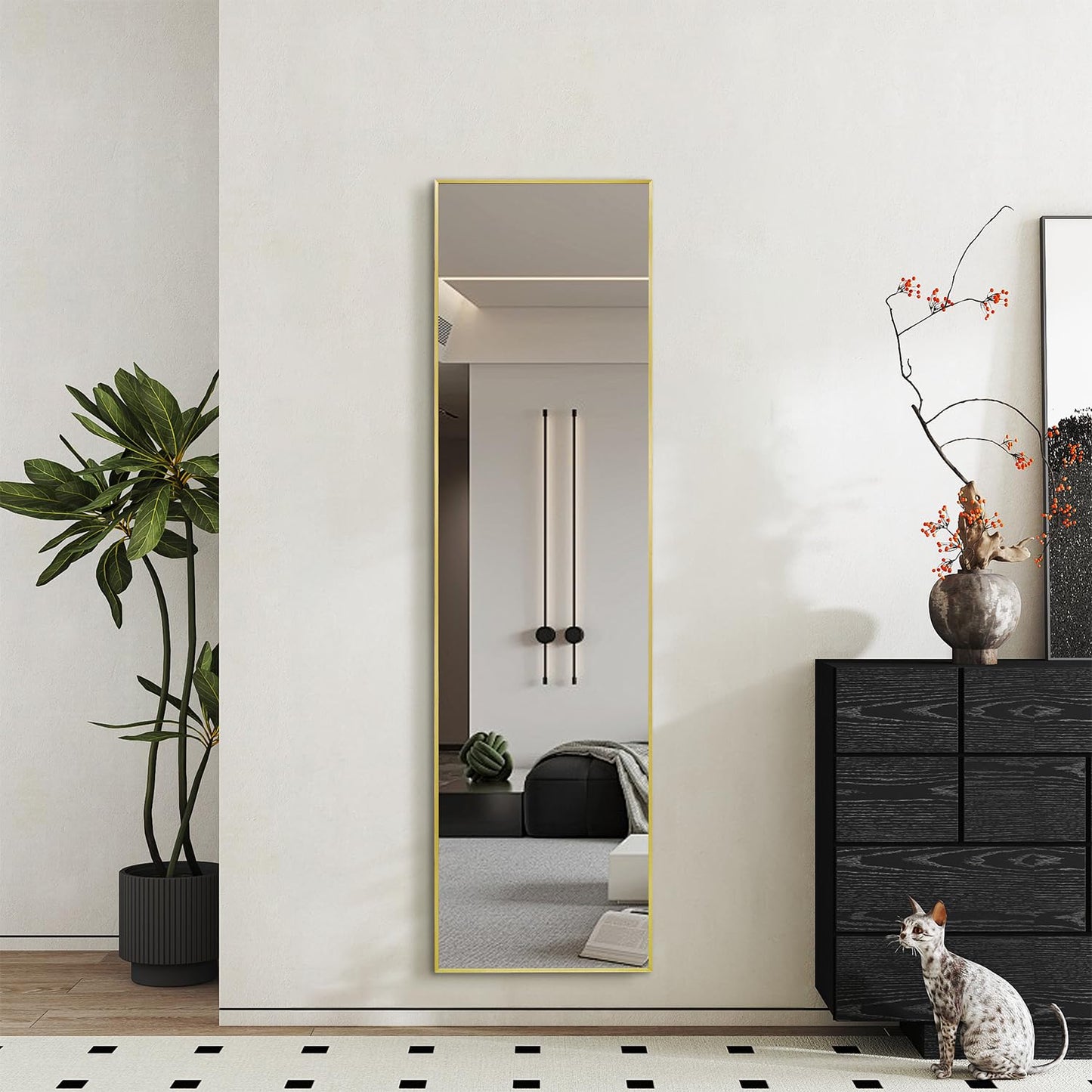 Gold Full Length Mirror 55"x15" for Wall