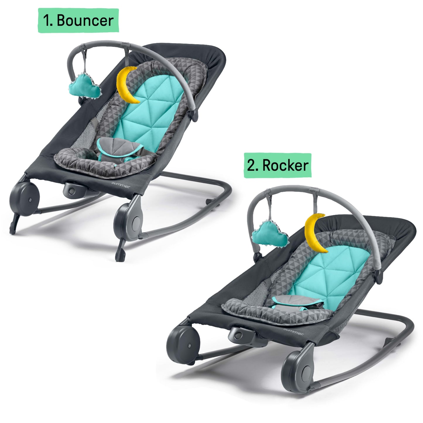 Summer Infant 2-in-1 Bouncer & Rocker Duo (Gray and Teal)