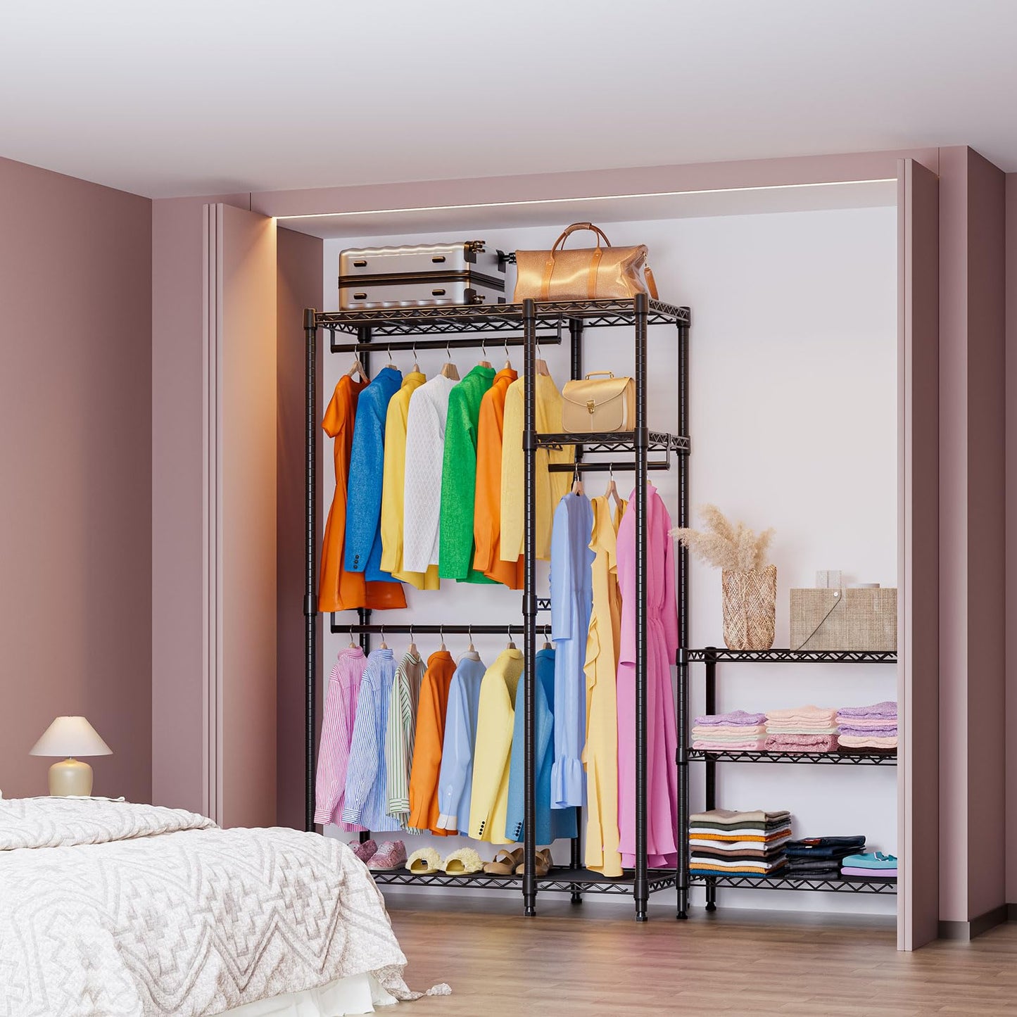 IZEUK Heavy Duty Rolling Garment Rack with 3 Rods