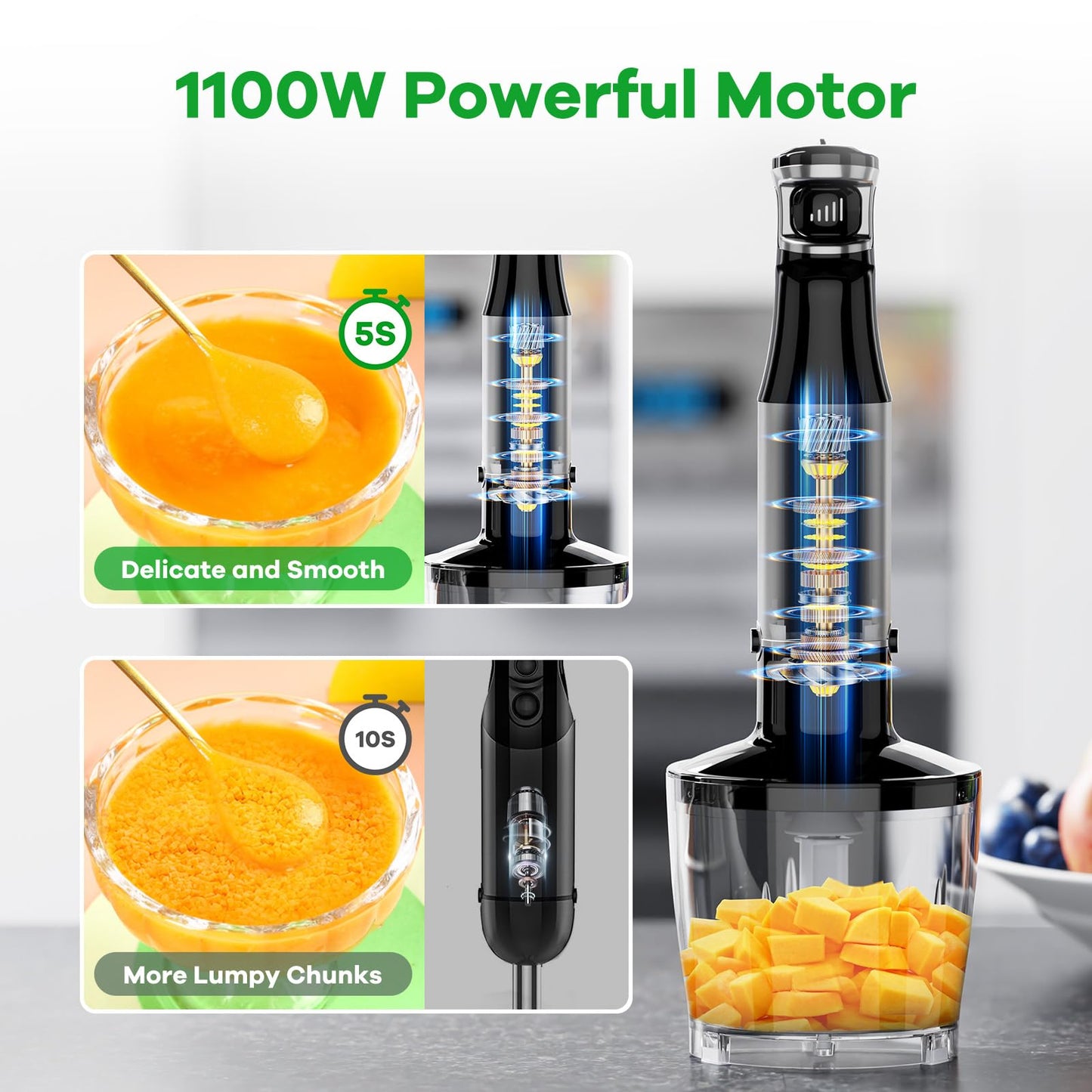 Handheld Immersion Blender Set with Chopper and Whisk