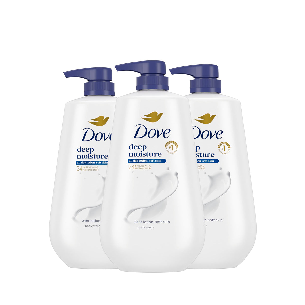 3 Pack Dove Deep Moisture Body Wash Pump Bottles