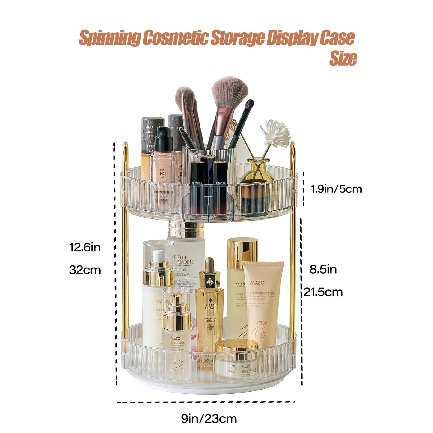 360 Rotating Makeup Organizer for Vanity, Menoeceus Spinning Bathroom Countertop Organizer Cosmetic Display Cases Makeup Tray for Skincare Organizers with Lipstick Organizer (2 Tiers Transparent)