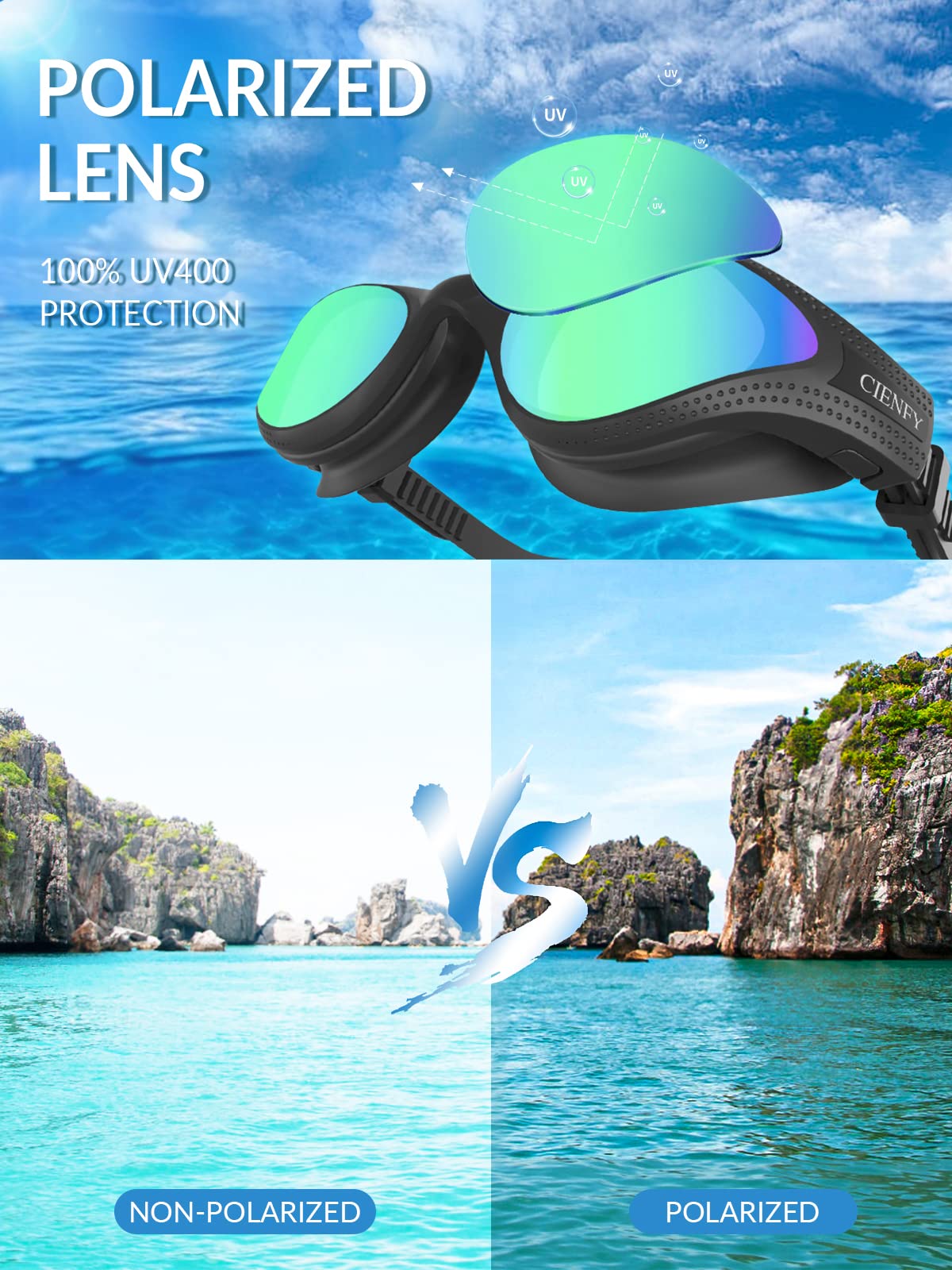 Cienfy Unisex-Adult Swim Goggles, Polarized Goggles Swimming Men Women, Anti-fog Leak-proof Clear Vision Underwater