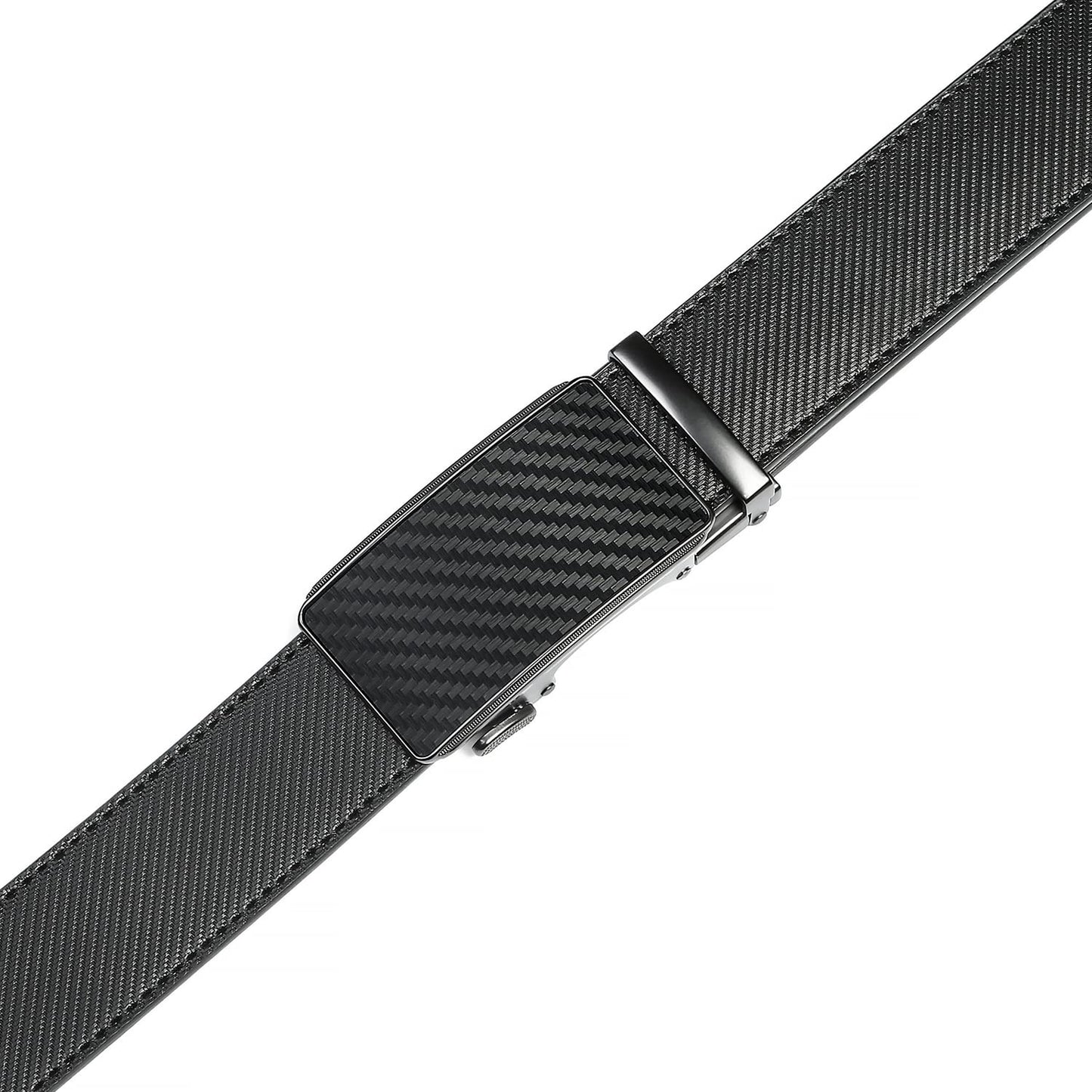 Drowsmen Belt men,leather ratchet belt 1 3/8" with Comfort Click Sliding Automatic Buckle in gift box, Adjustable belt Trim to Fit (Carbon Fiber Black Belts, 36"-42" Waist Adjustable)