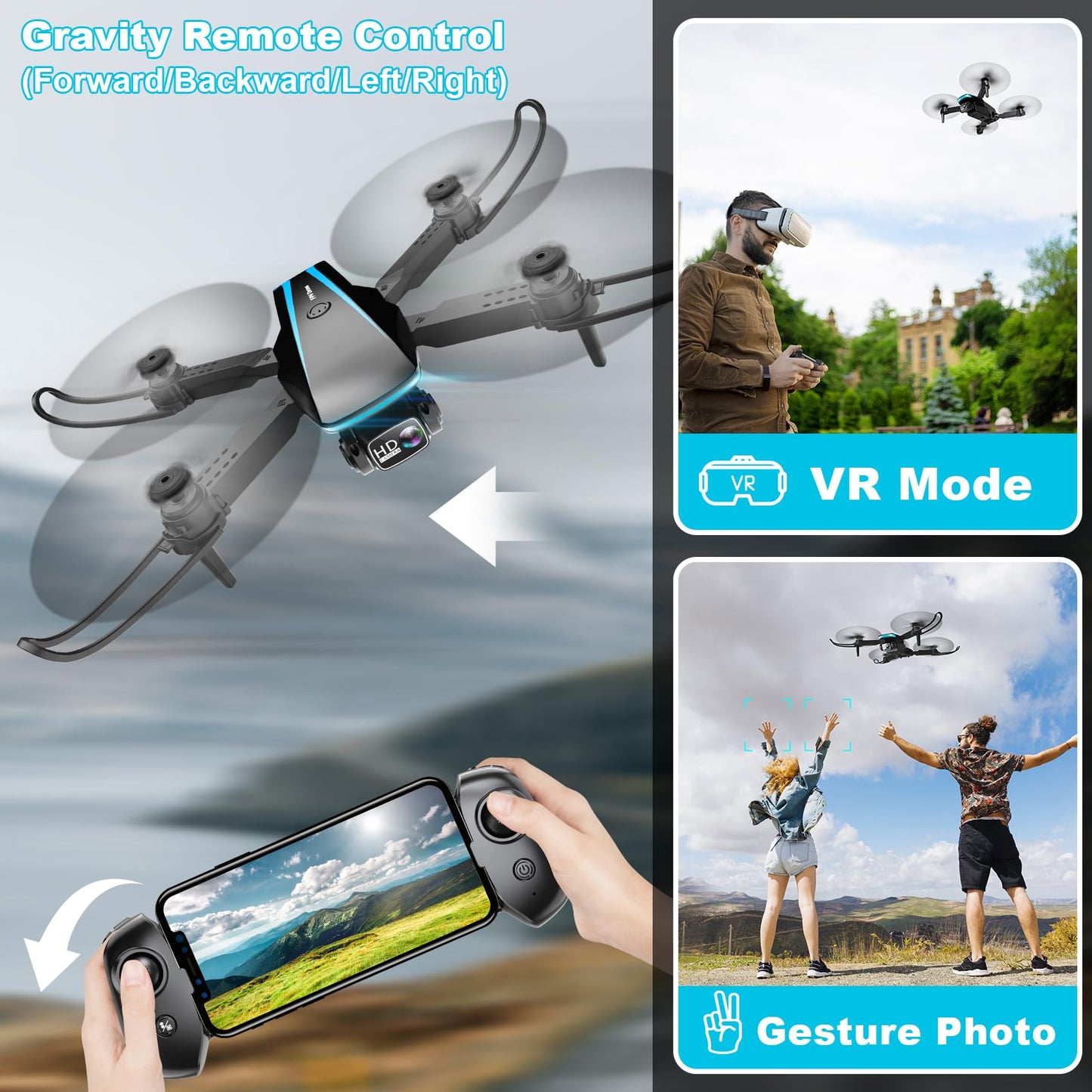 1080P HD Foldable Drone with 2 Batteries