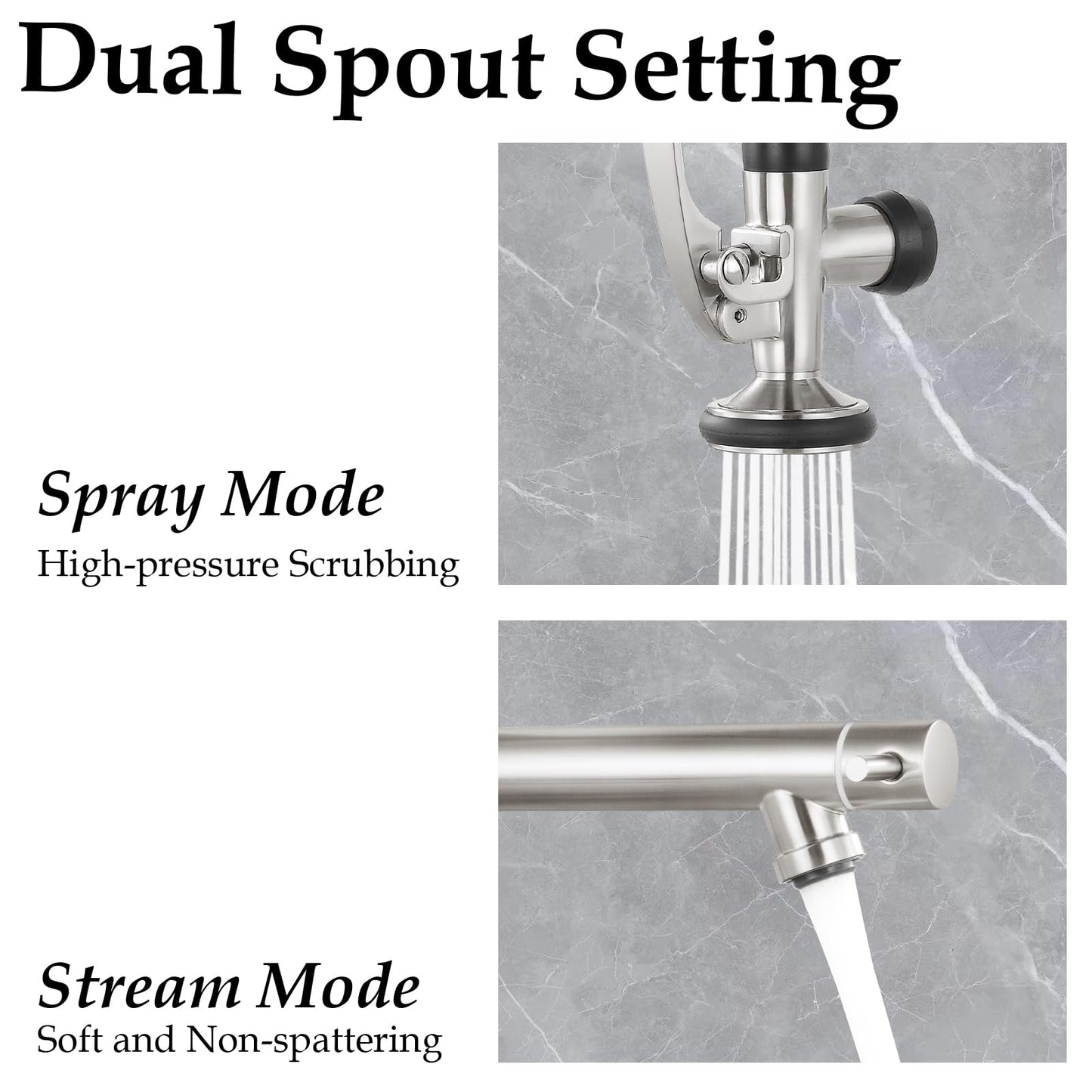 Dual Spout Kitchen Faucet with Pull Down Sprayer