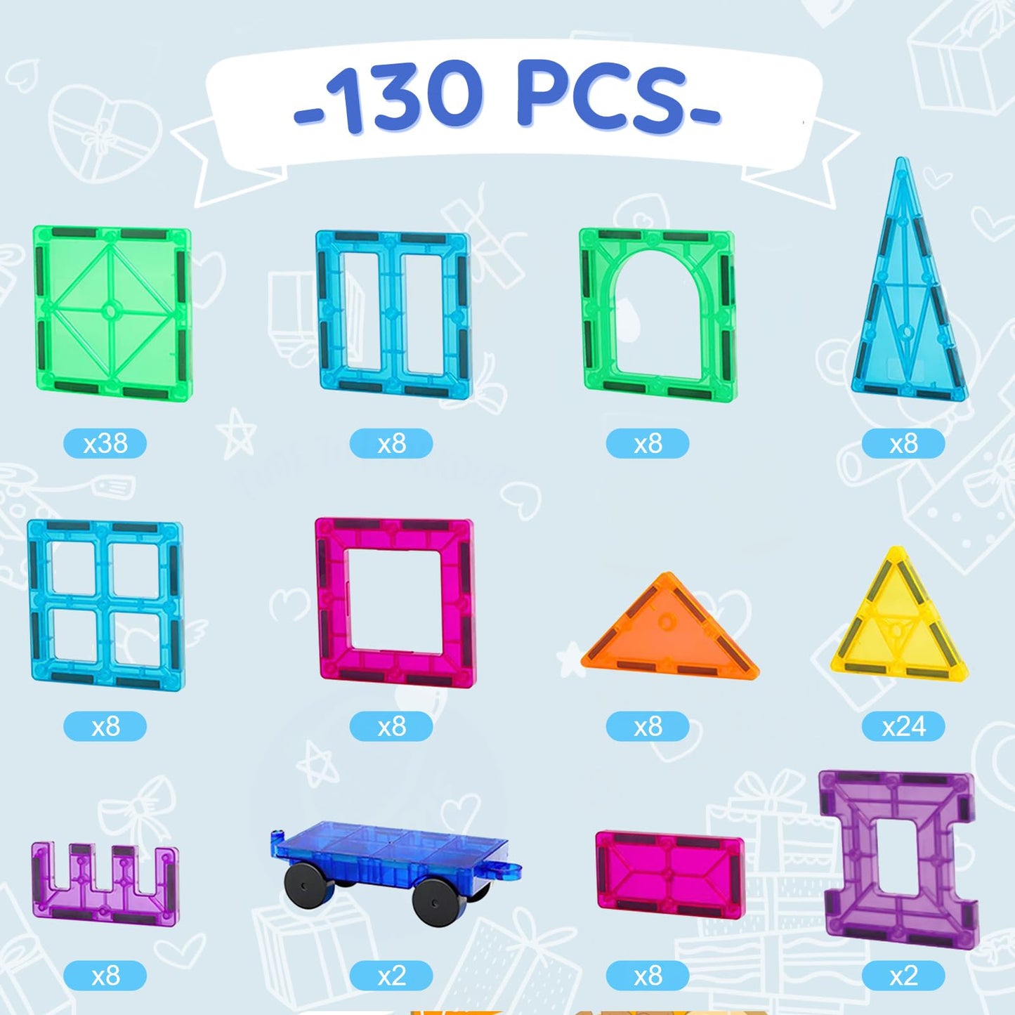 Bmag 130PCS Magnetic Building Blocks for Kids