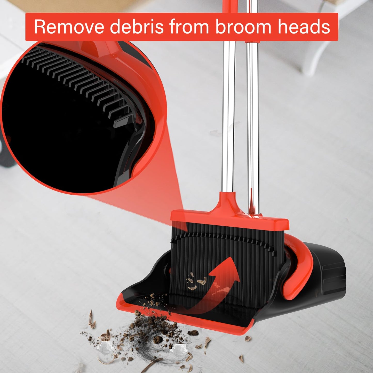Broom and Dustpan Set with Long Handle